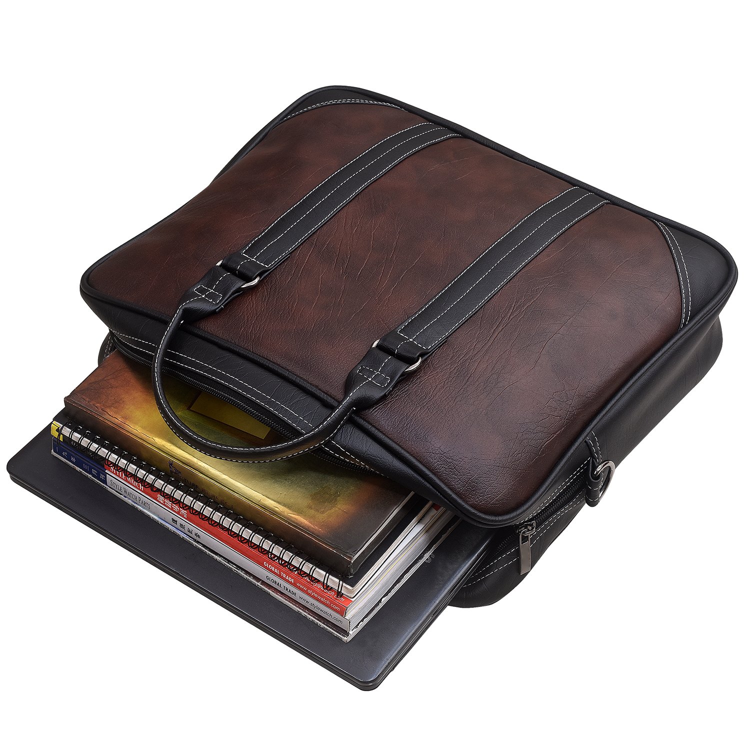 Brown & Black Color Faux Leather 10L Messenger Bag BG44