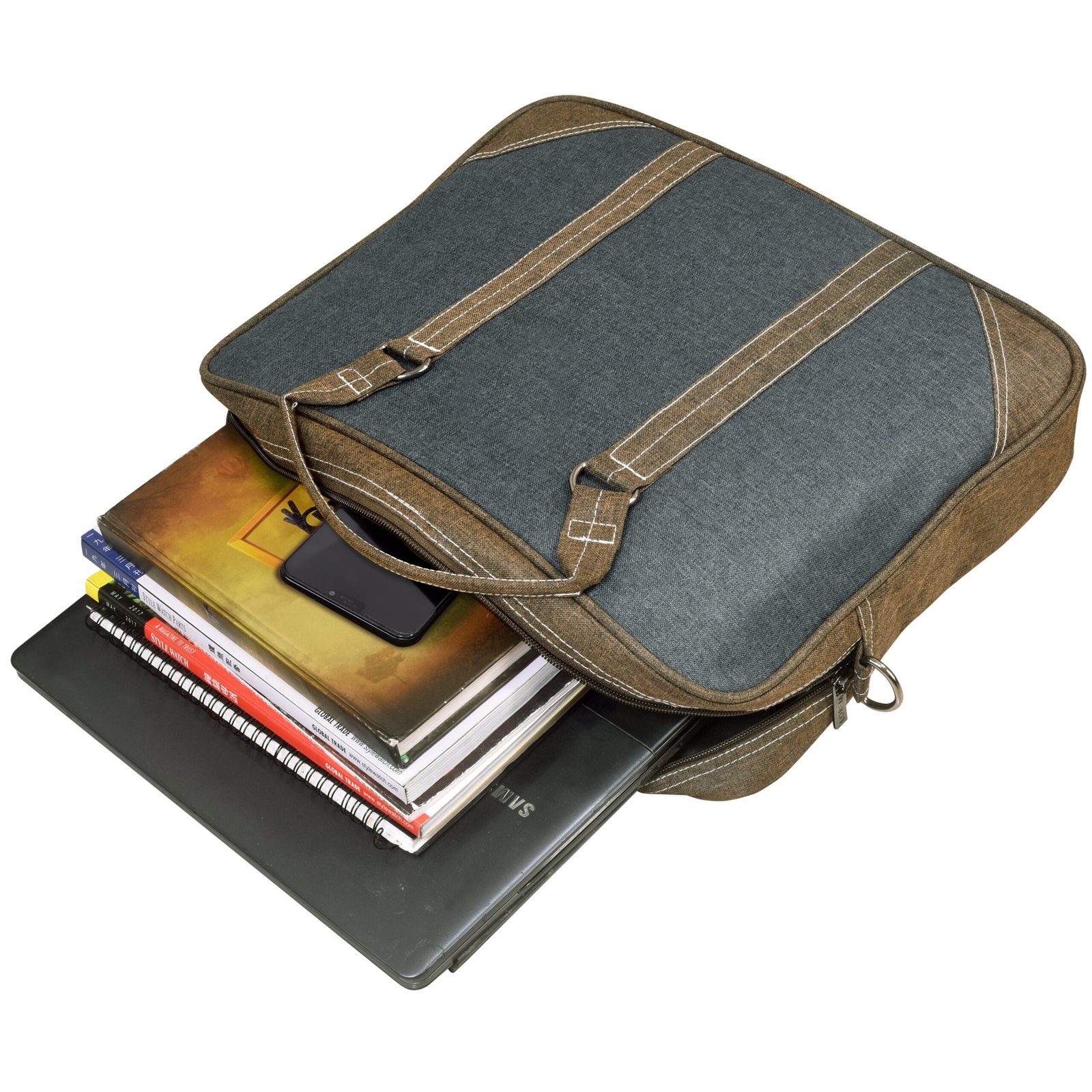 Grey & Khaki Color Linen 10L Messenger Bag BG46