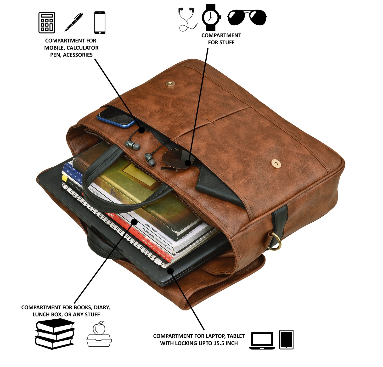 Tan & Black Color Faux Leather 10L Messenger Bag BG47