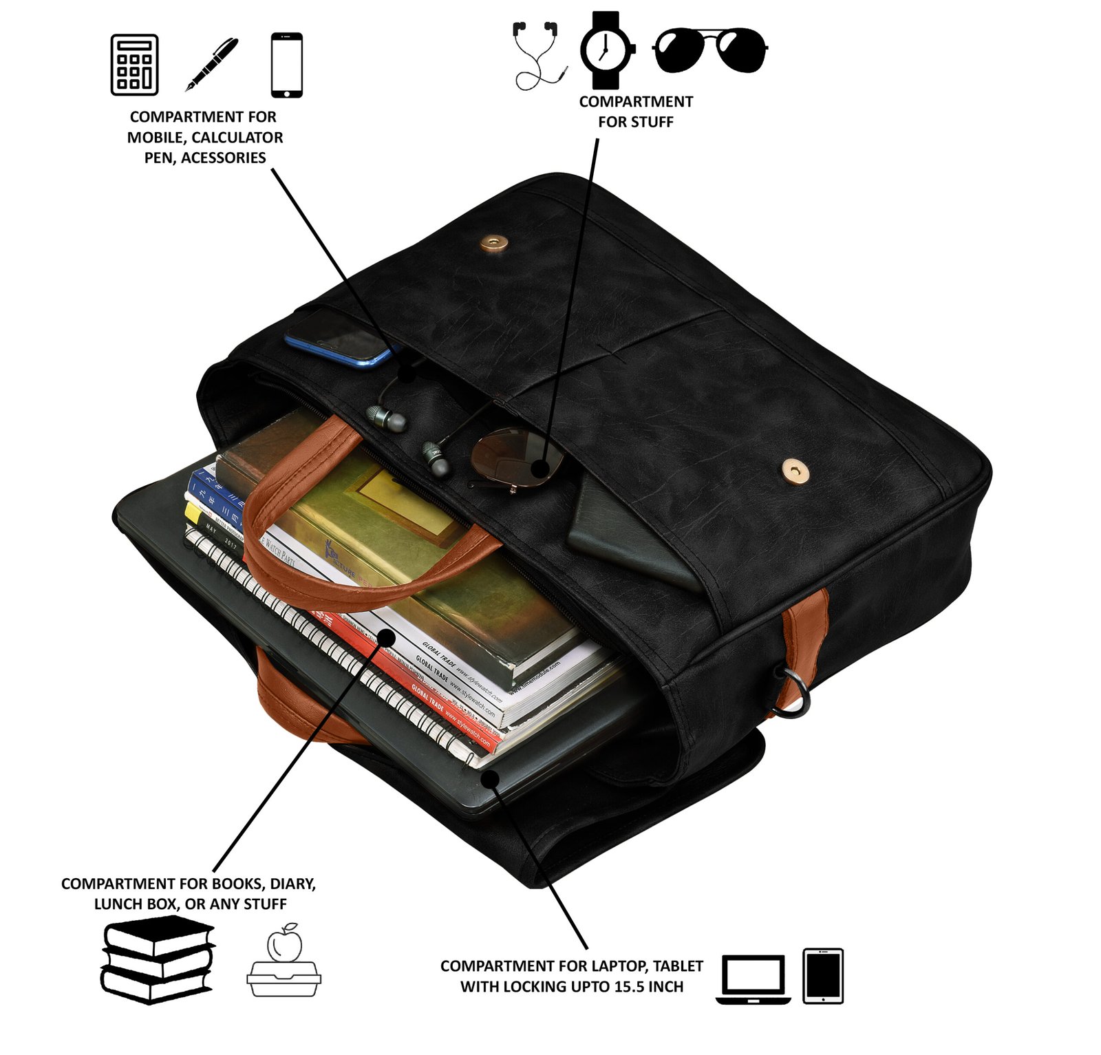 Black & Tan Color Faux Leather 10L Messenger Bag BG48