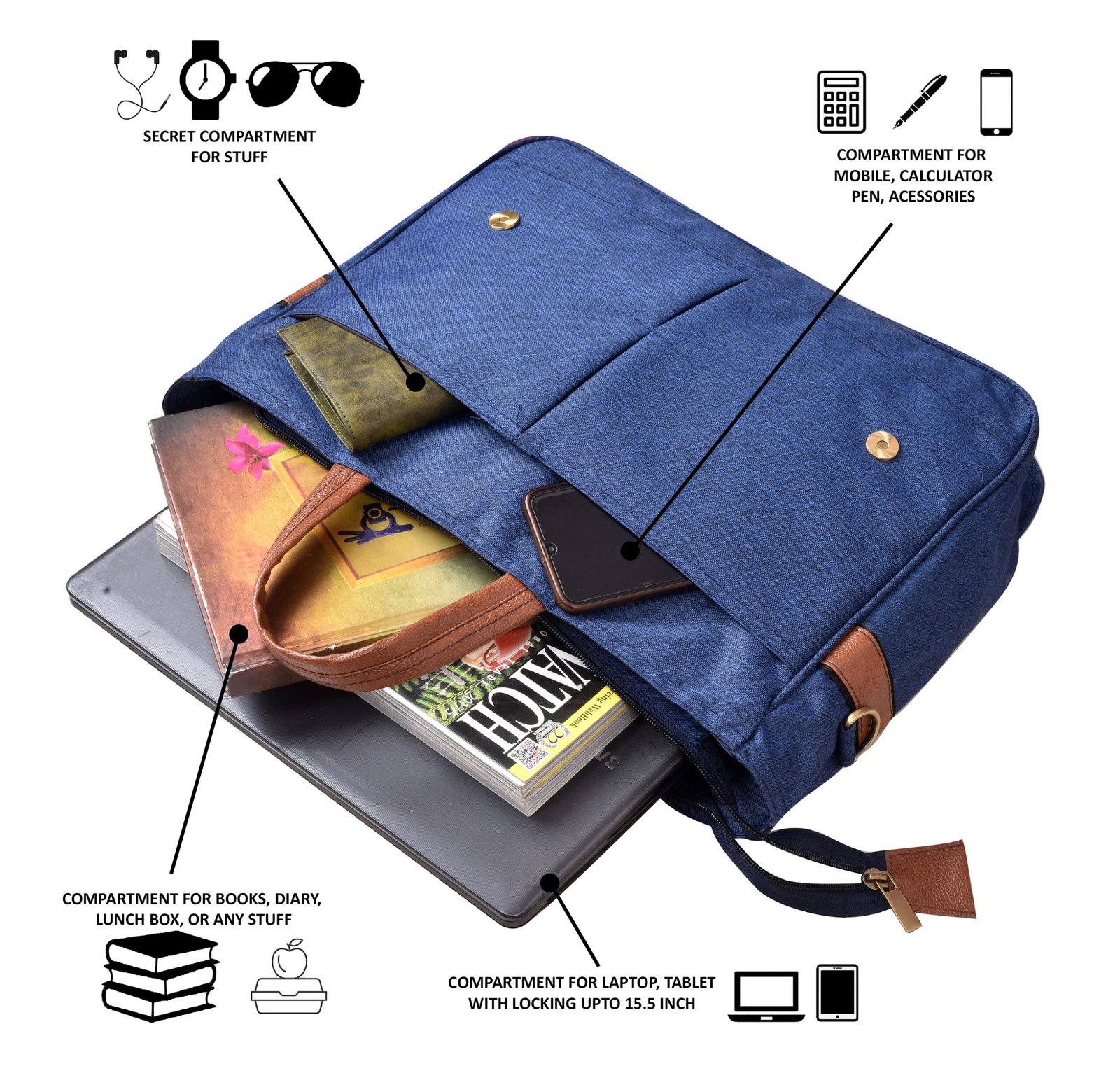 Blue & Tan Color Linen 10L Messenger Bag BG50