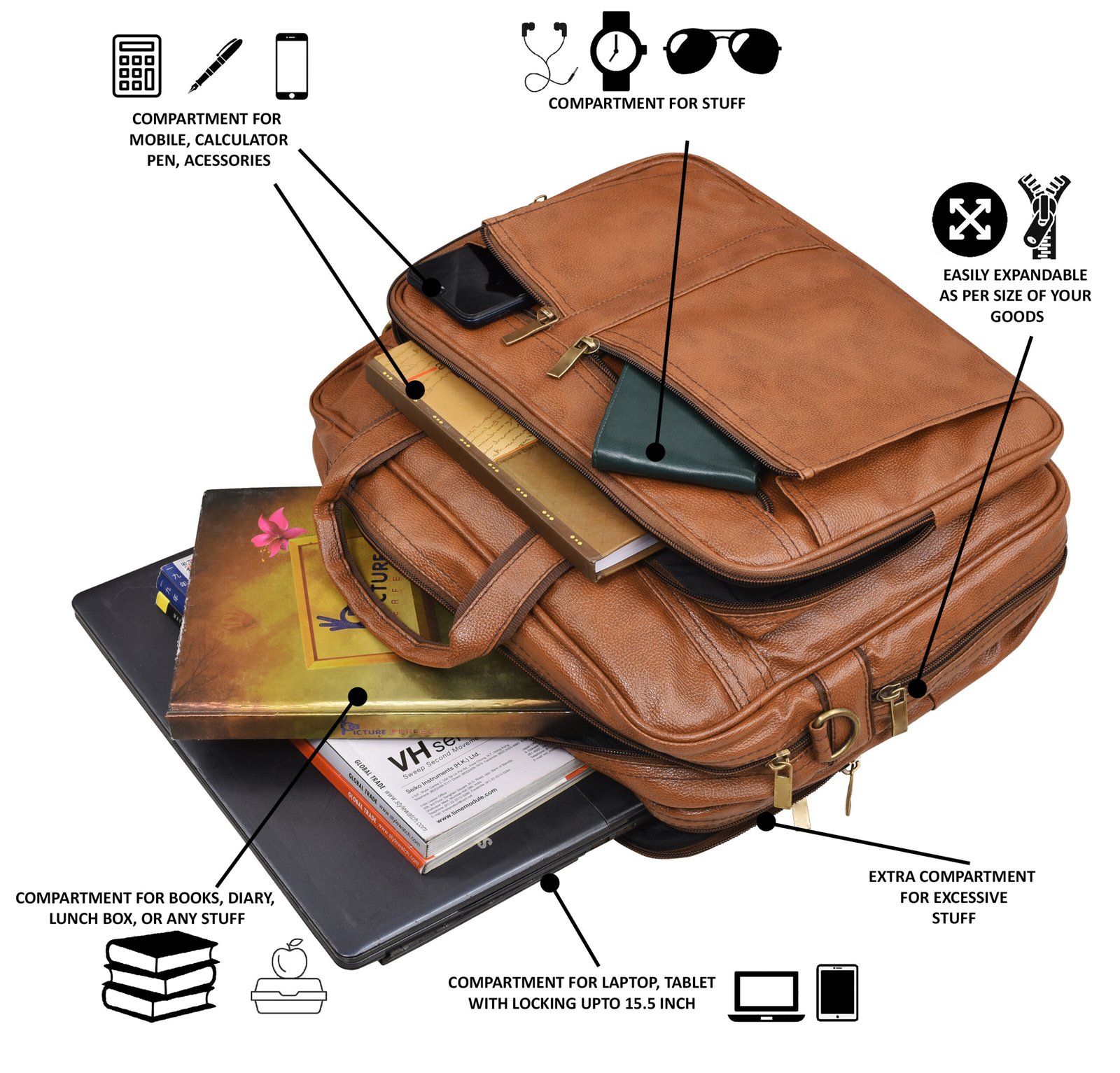 Tan Color Faux Leather 28L Messenger Bag BG60