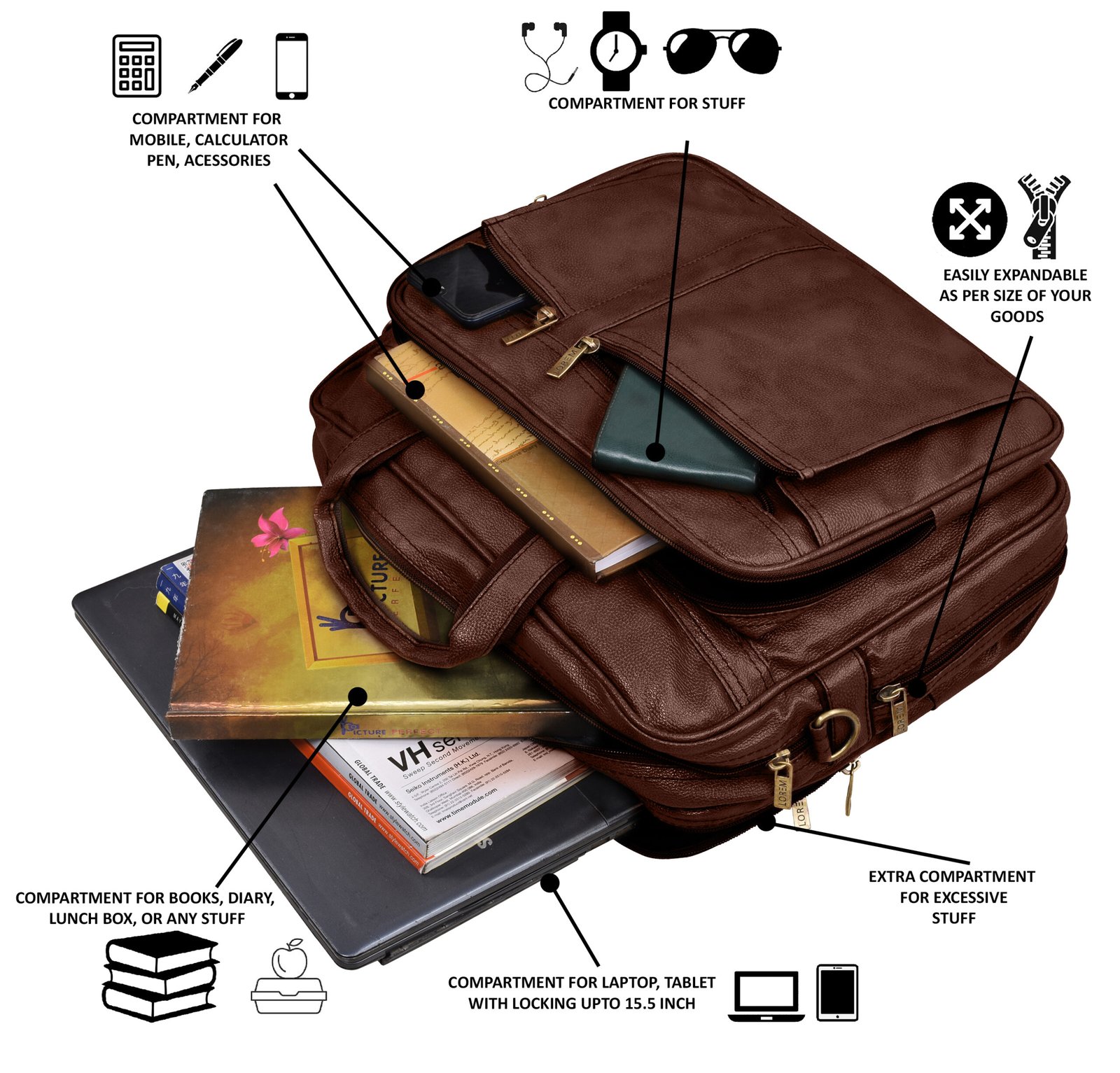 Brown Color Faux Leather 28L Messenger Bag BG61