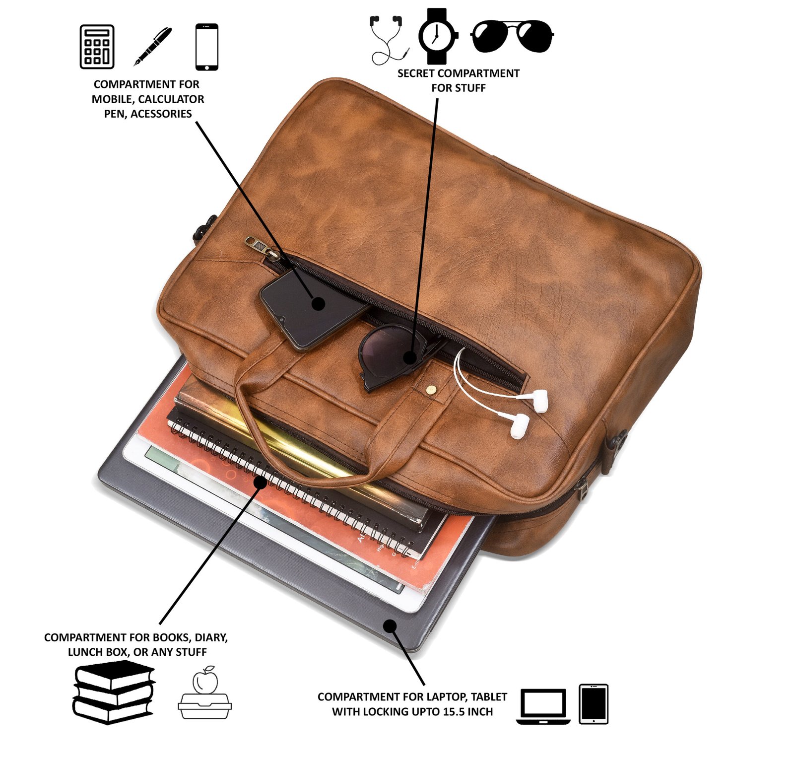 Tan Color Faux Leather 10L Messenger Bag BG09