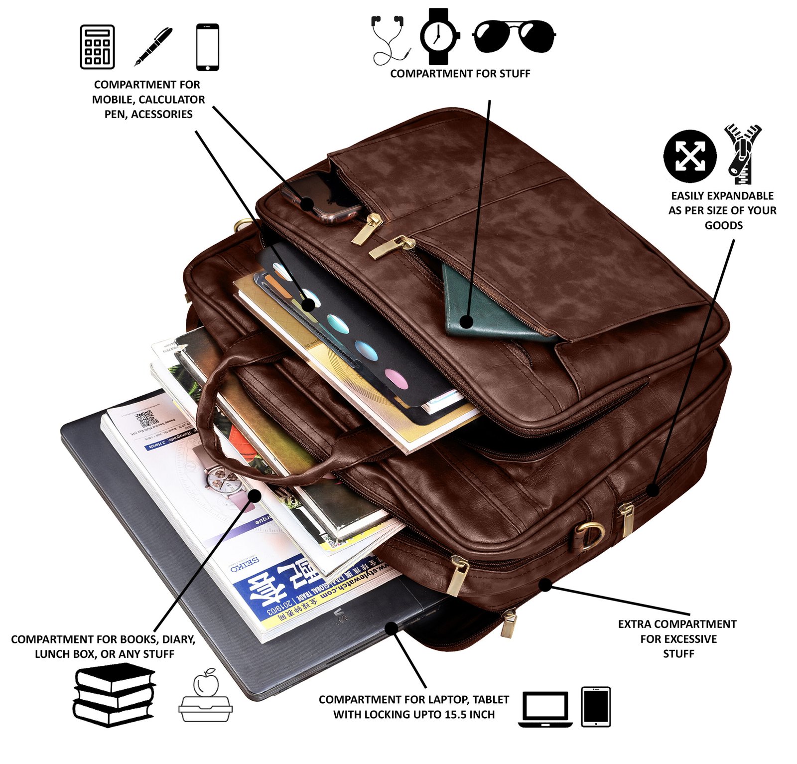 Brown Color Faux Leather 28L Messenger Bag BG63