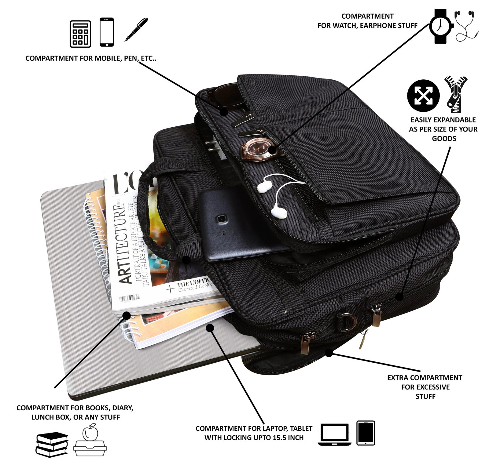 Black Color Linen fabric 28L Messenger Bag BG66