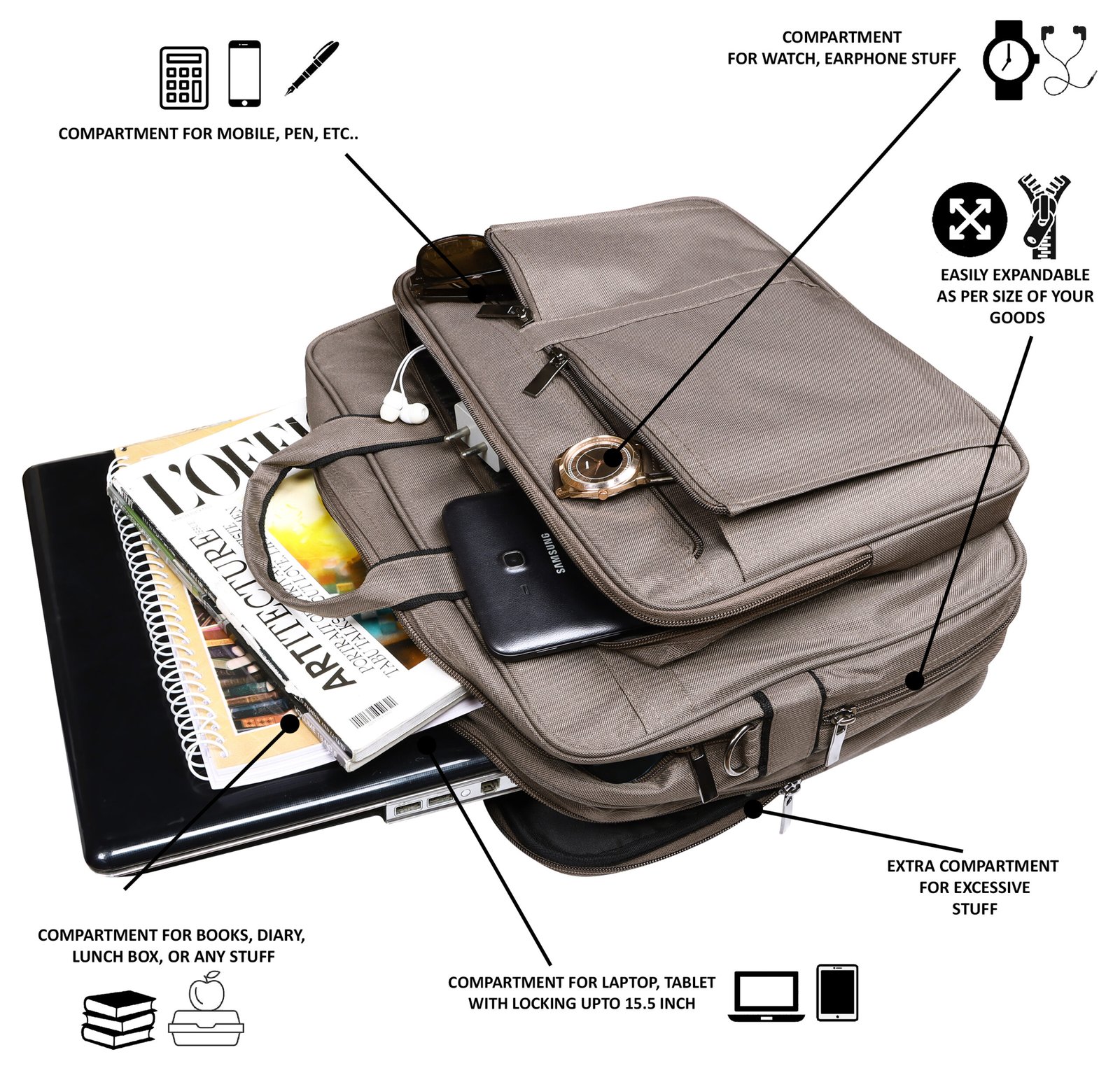 Grey Color Linen fabric 28L Messenger Bag BG67