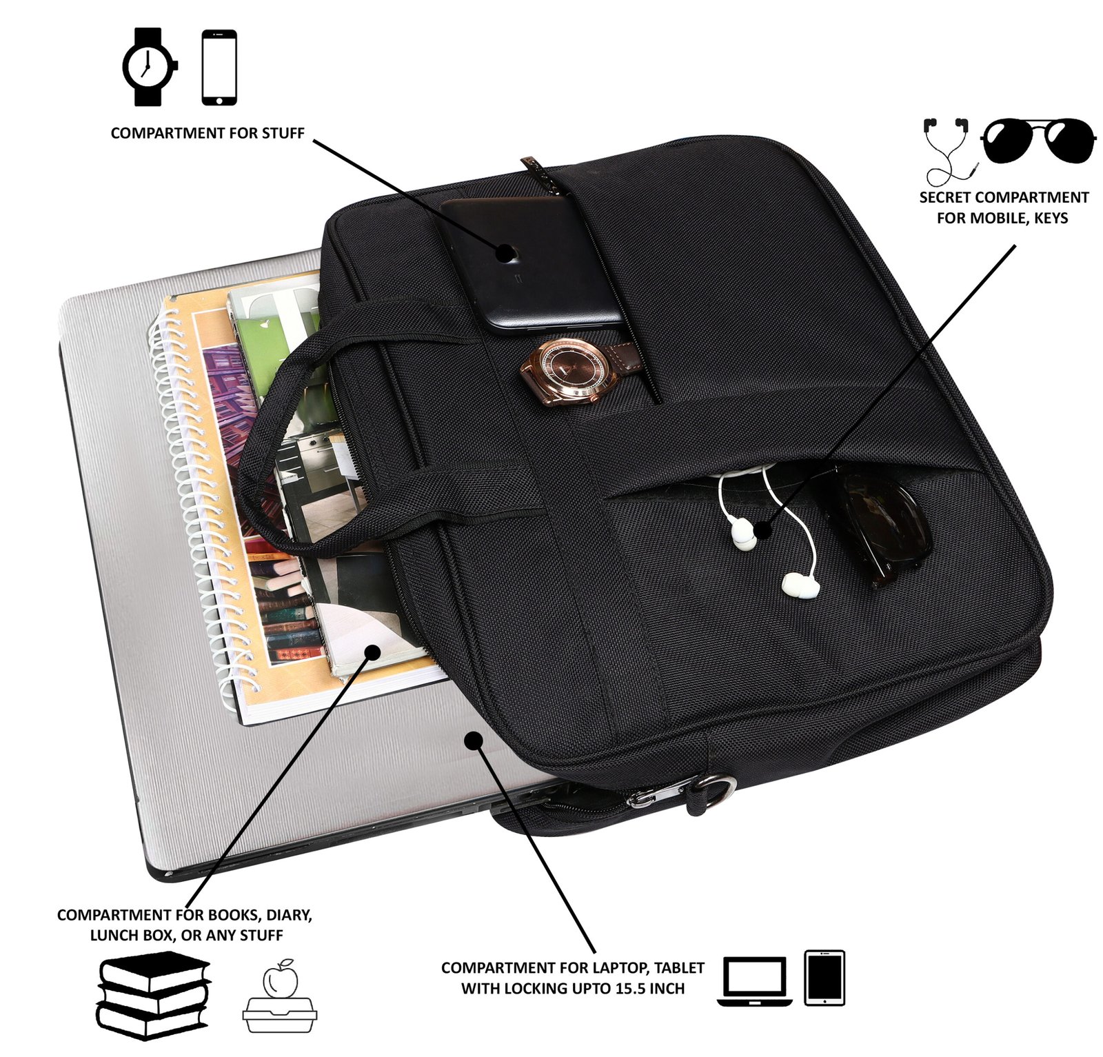 Black Color Linen fabric 10L Messenger Bag BG78