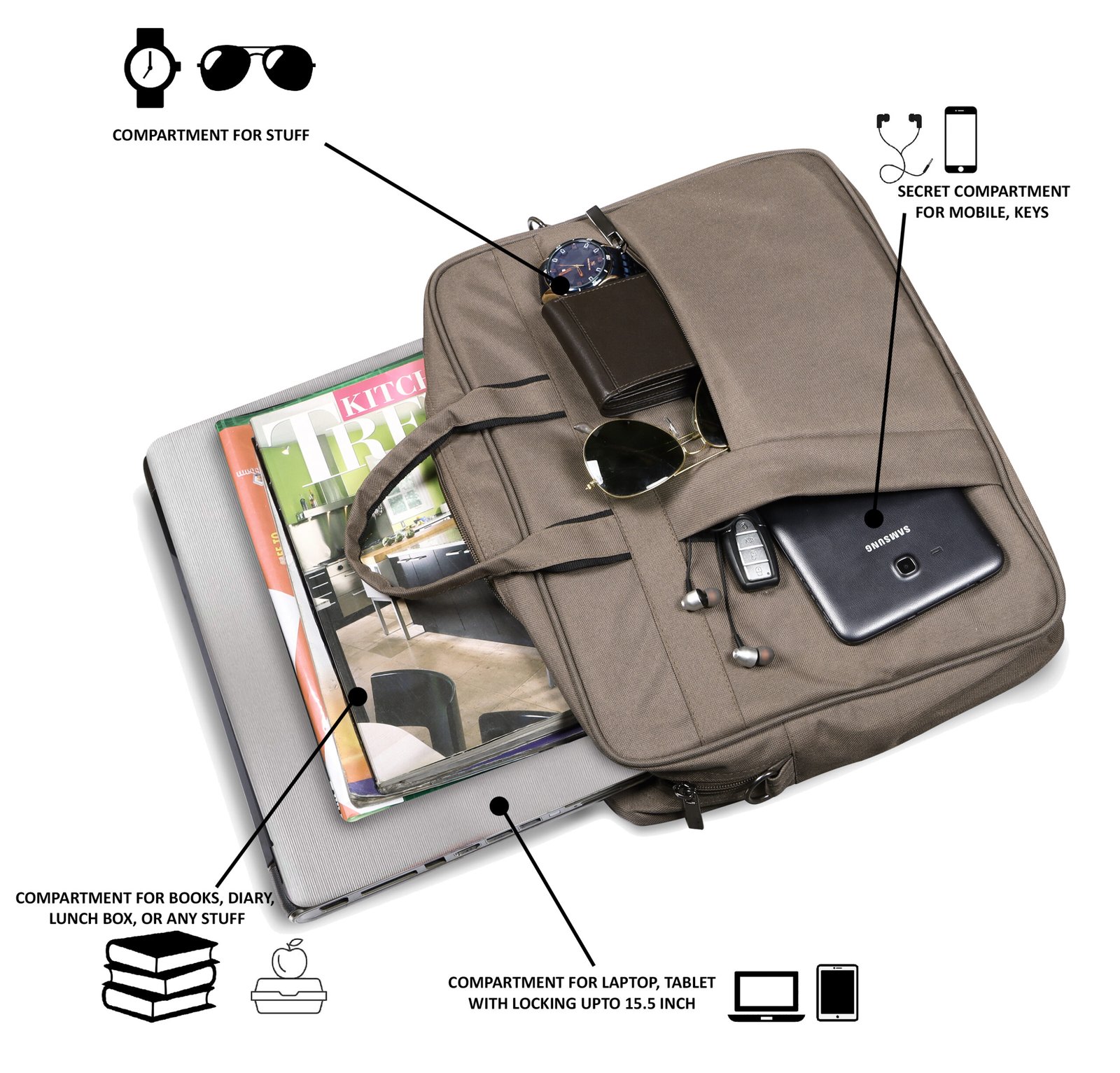 Grey Color Linen fabric 10L Messenger Bag BG79