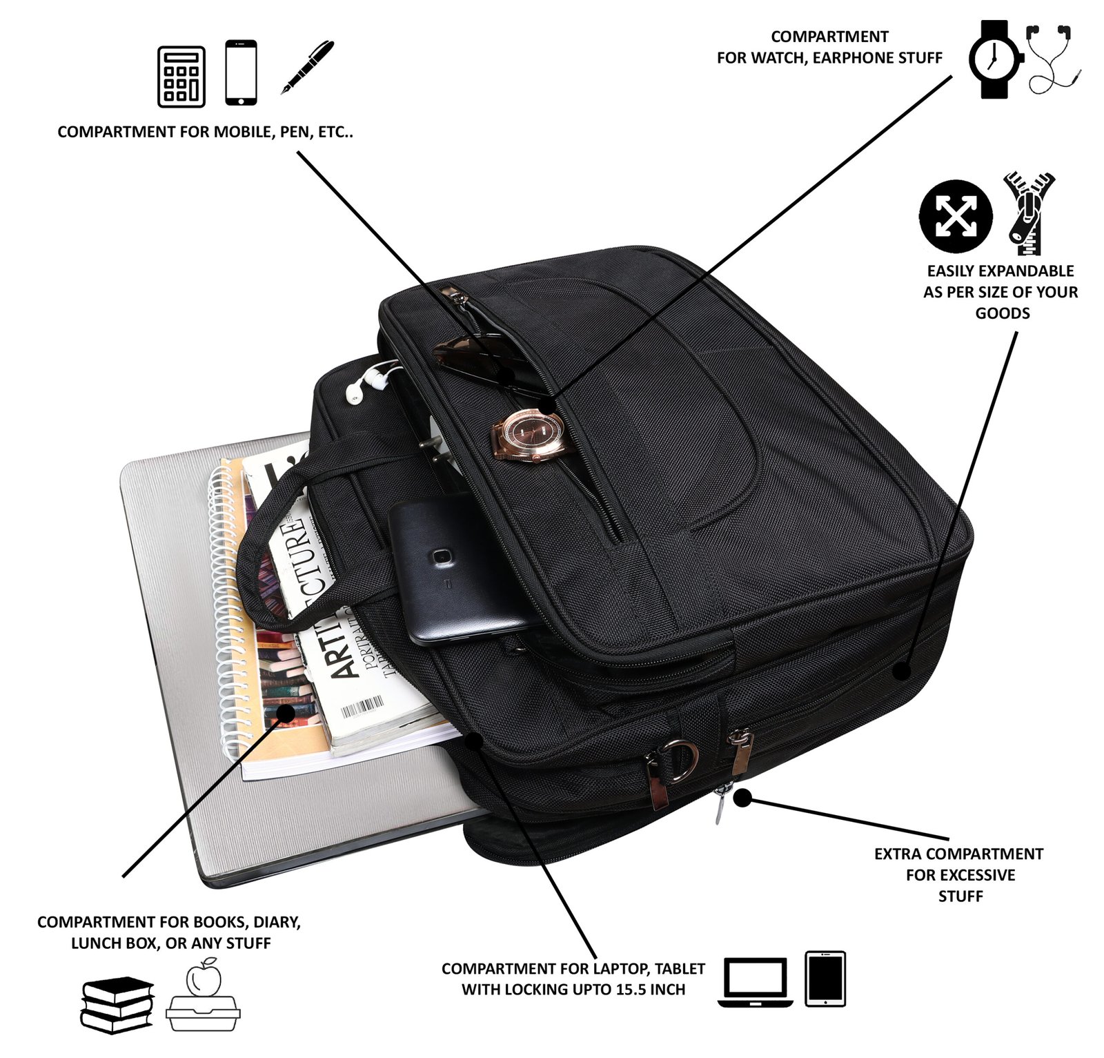 Black Color Linen fabric 28L Messenger Bag BG80