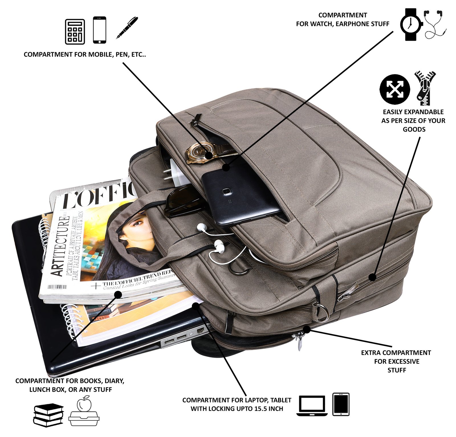 Grey Color Linen fabric 28L Messenger Bag BG81