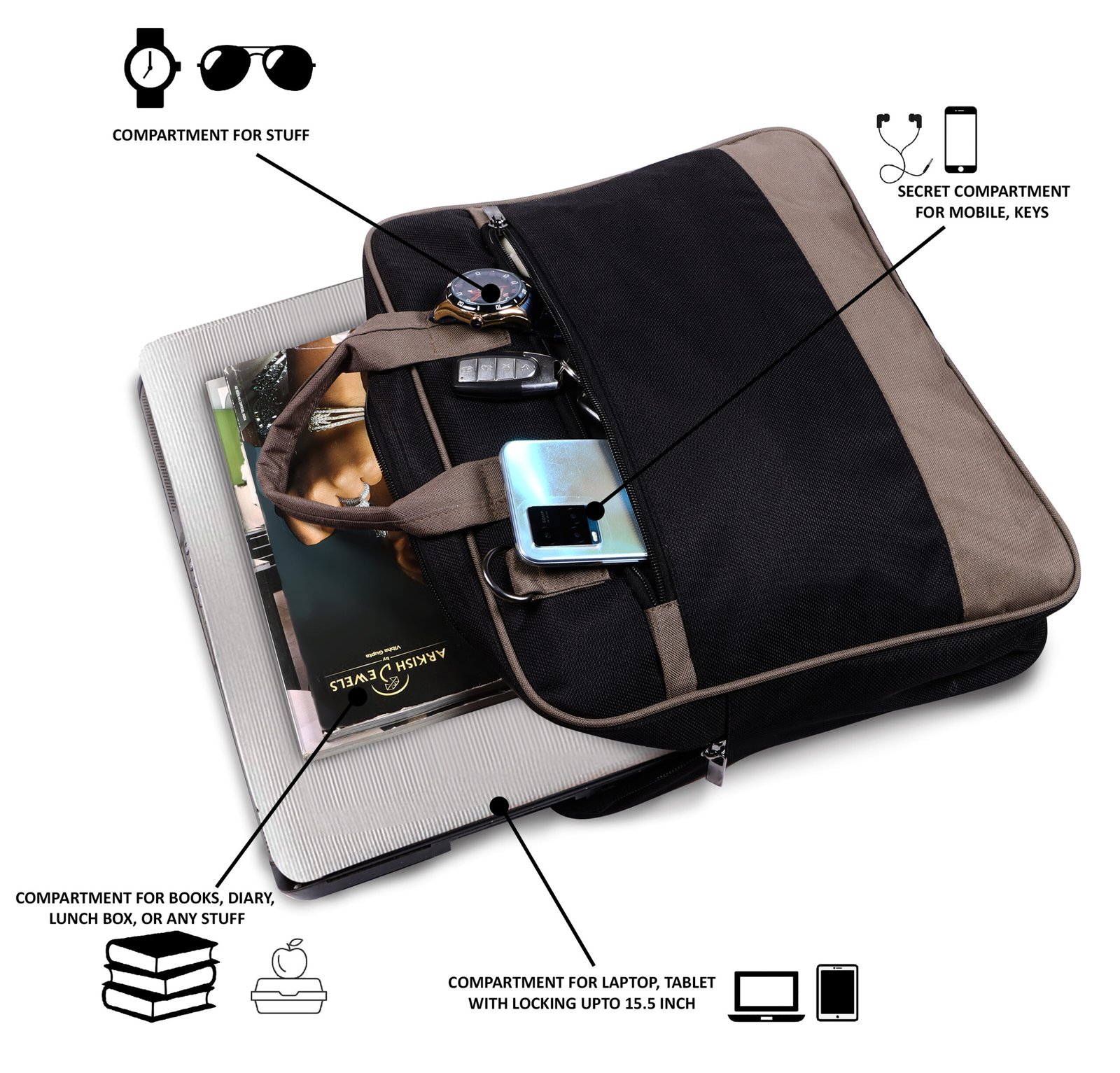 Black Color PVC Coated Fabric 10L Messenger Bag BG83