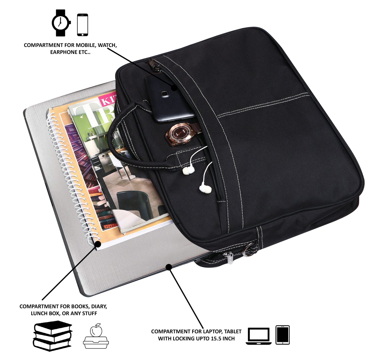 Black Color Linen fabric 10L Messenger Bag BG85