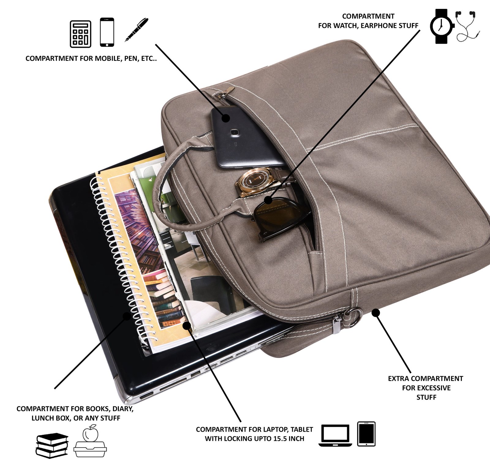 Grey Color Linen fabric 10L Messenger Bag BG86