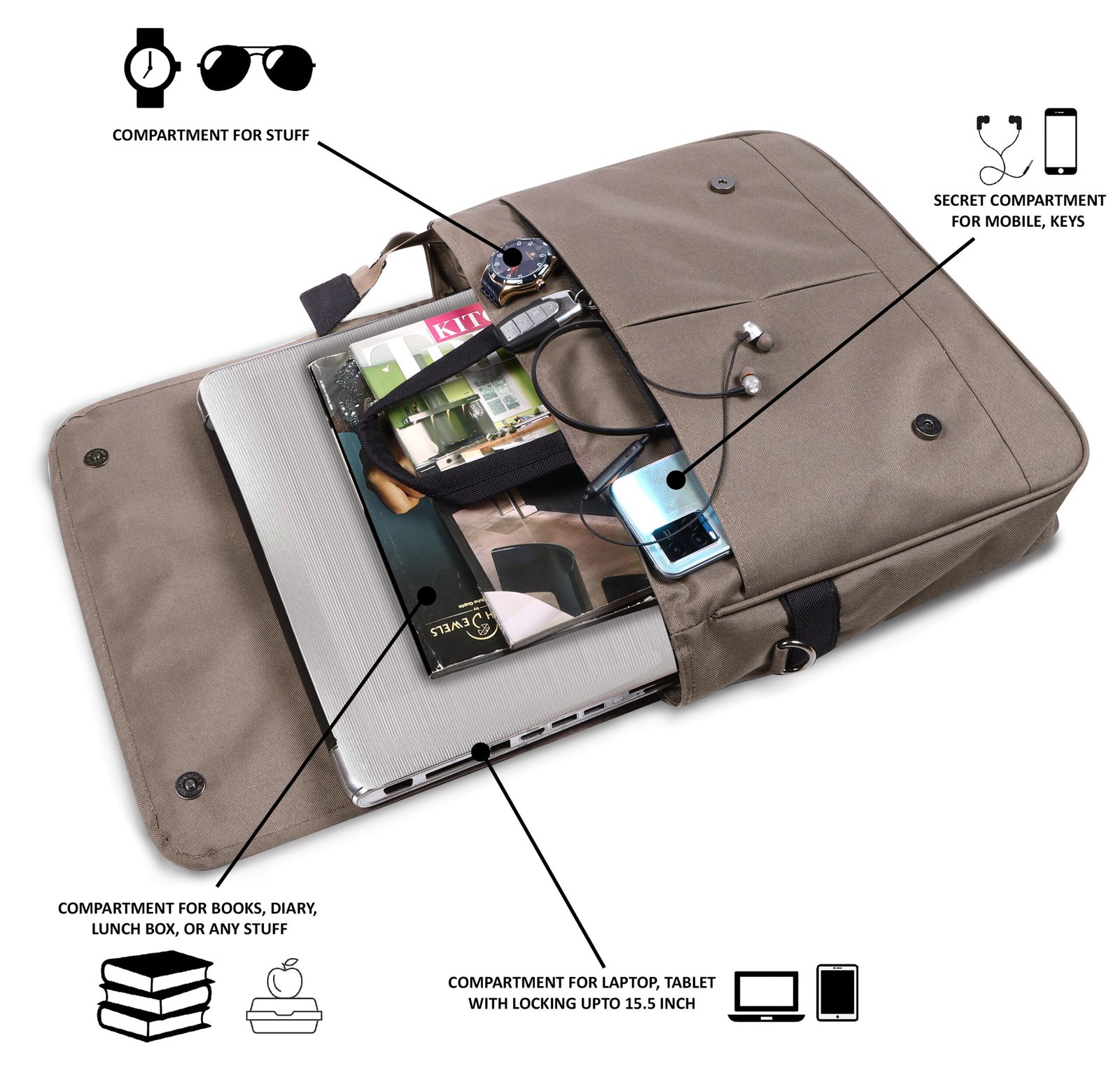 Grey Color Linen fabric 10L Messenger Bag BG90