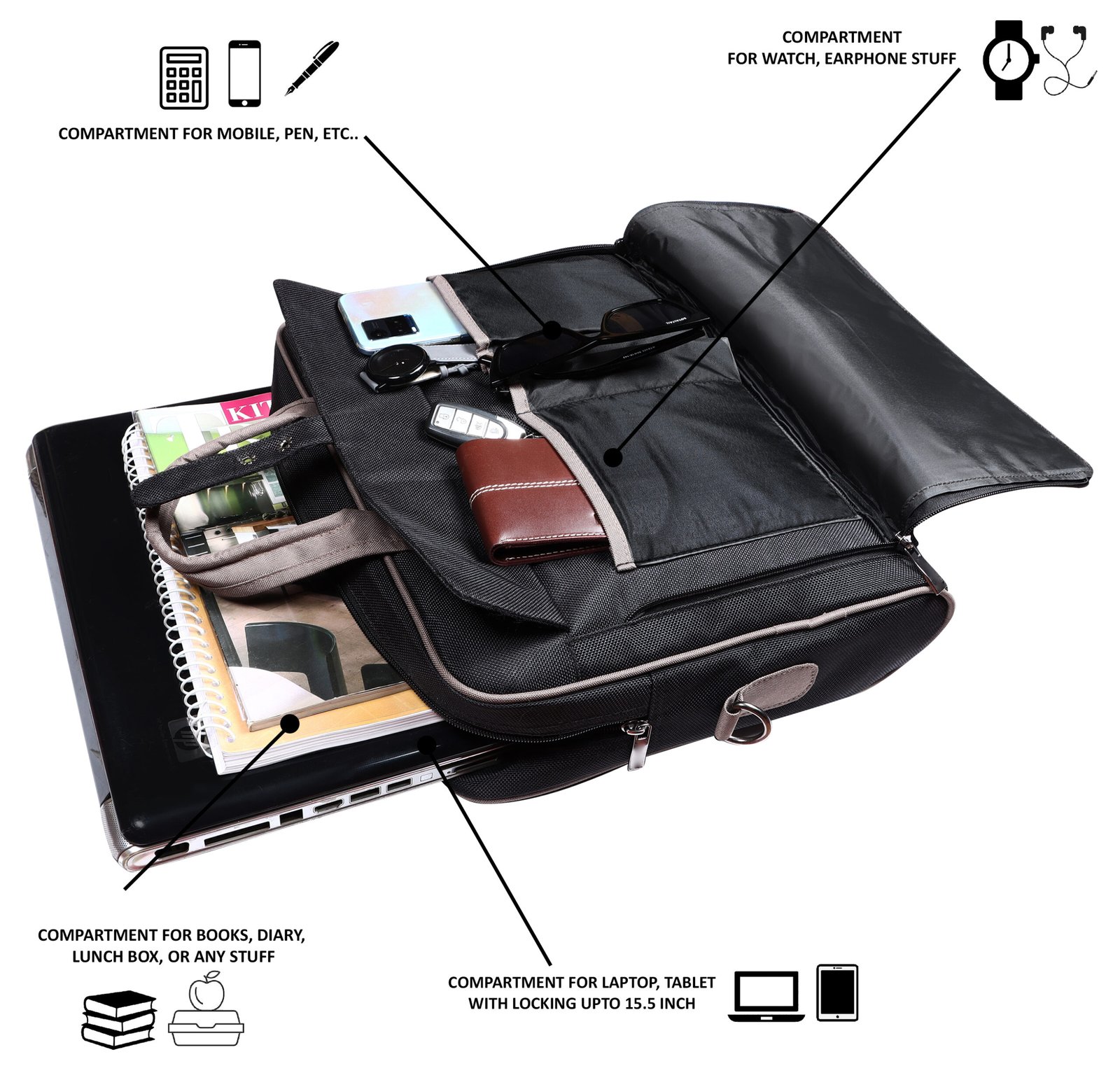 Black Color Linen fabric 10L Messenger Bag BG91