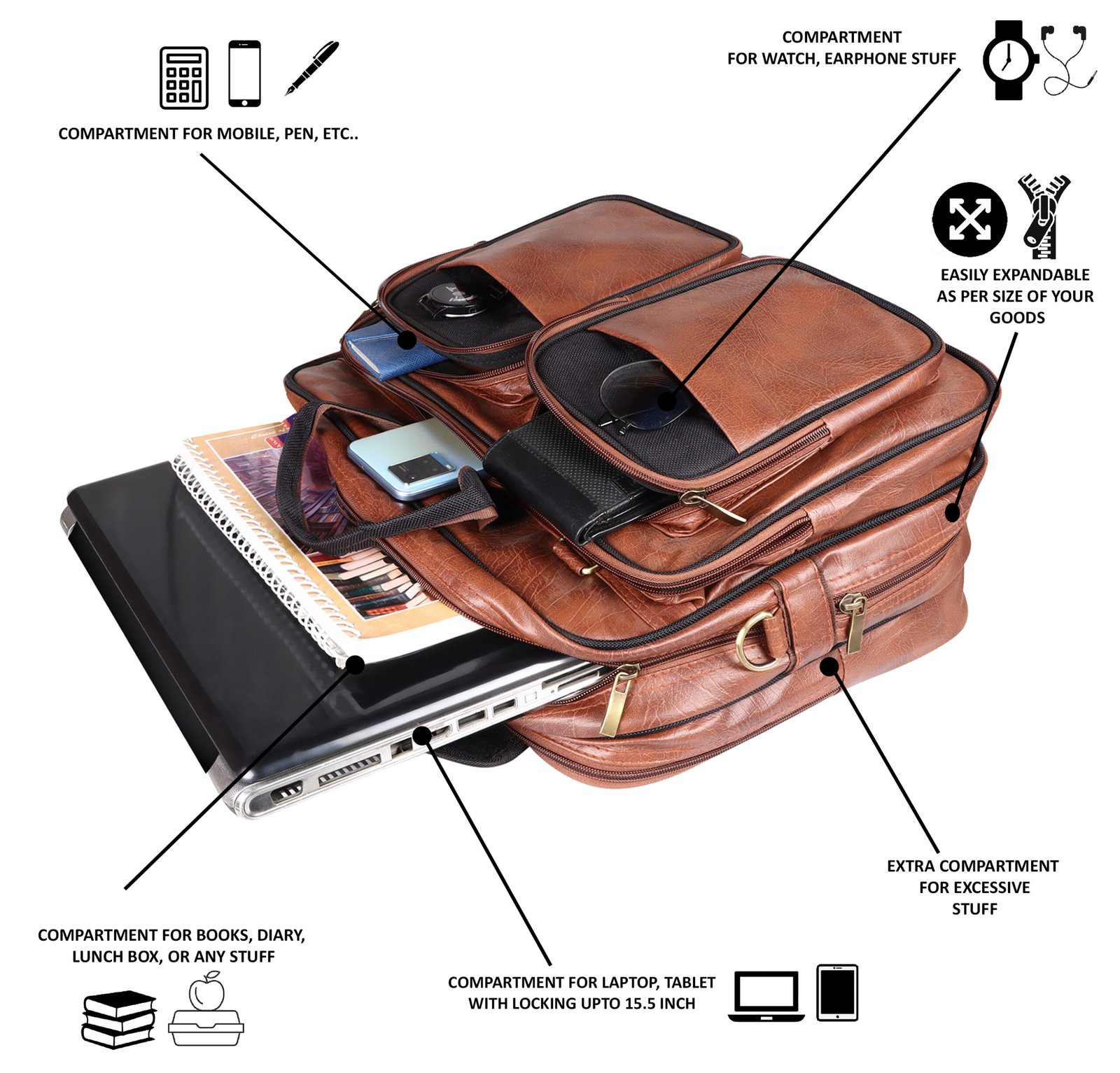 Tan & Black Color Faux Leather 28L Messenger Bag BG93