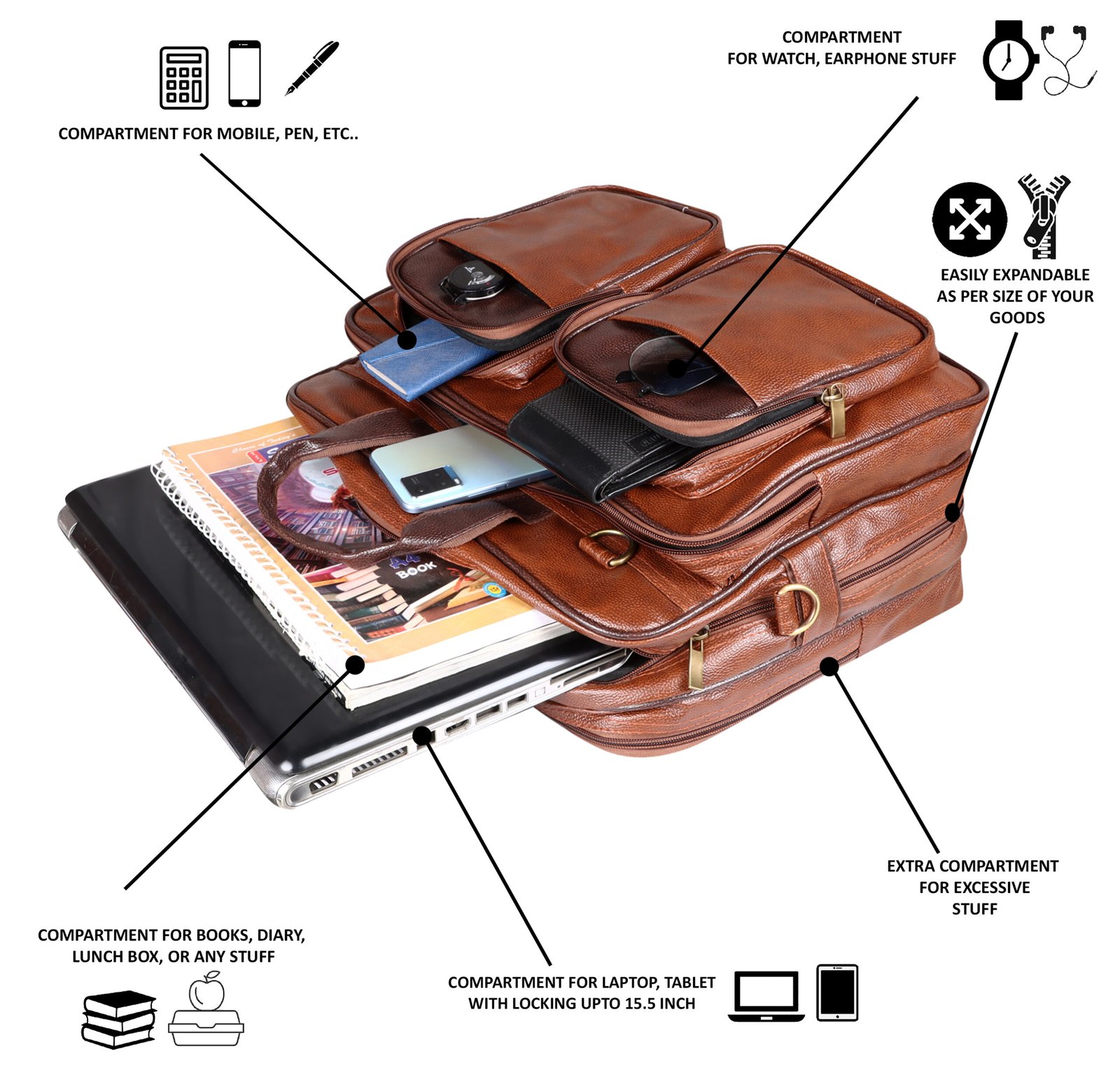 Tan & Brown Color Faux Leather 28L Messenger Bag BG94