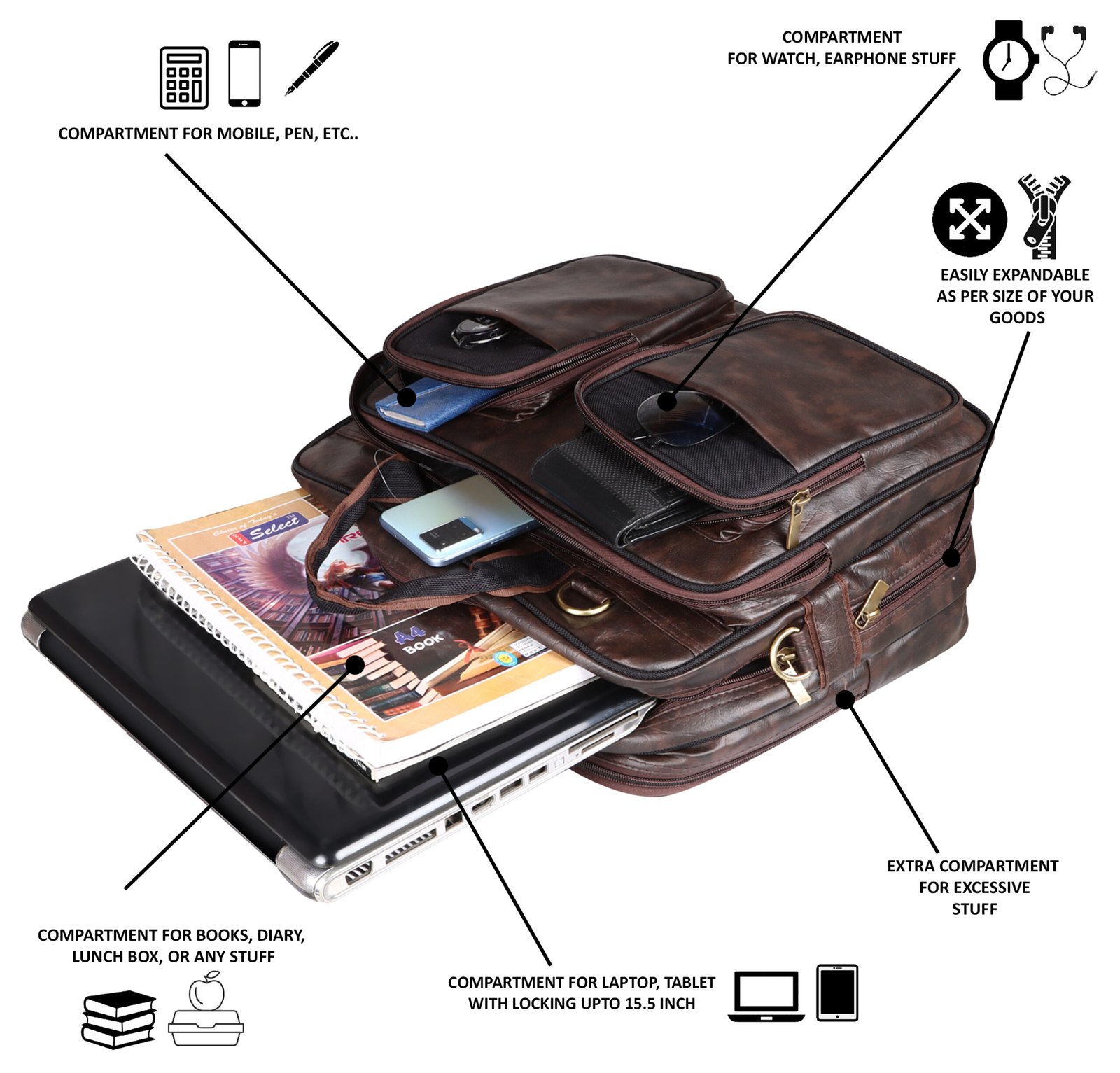 Brown & Black Color Faux Leather 28L Messenger Bag BG97