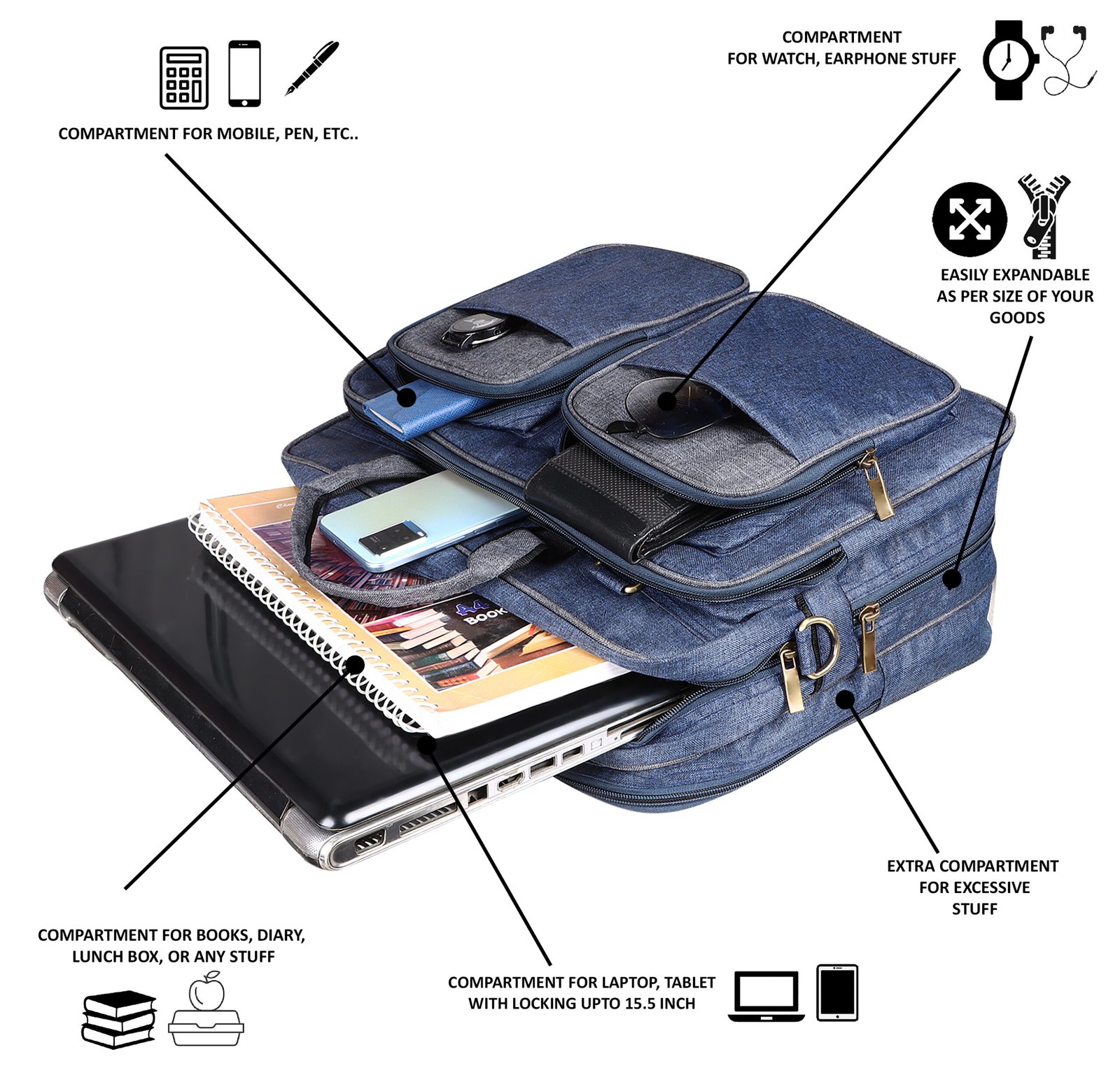 Blue & Grey Color Linen fabric 28L Messenger Bag BG99