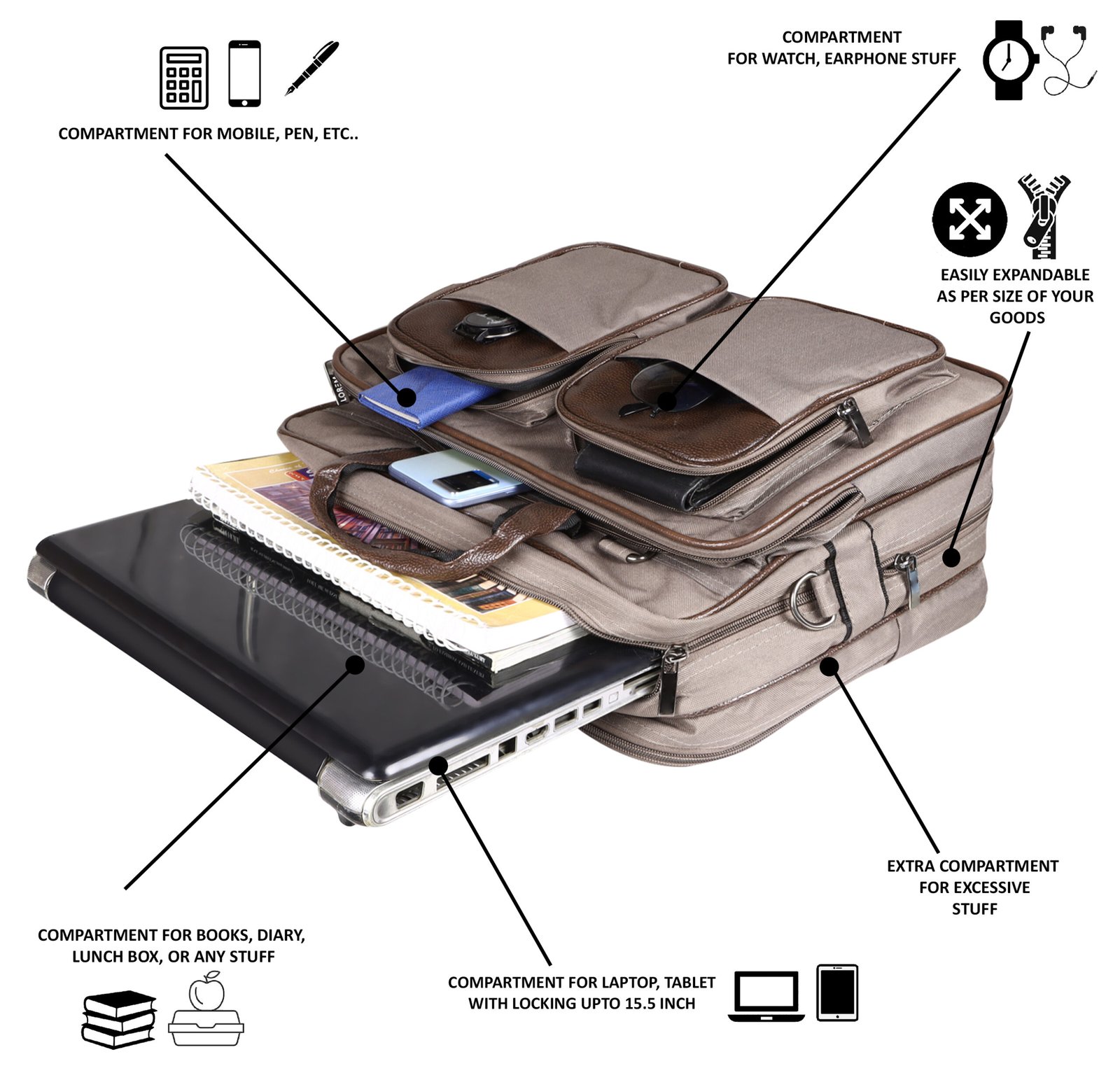 Grey & Brown Color PVC Coated Fabric 28L Messenger Bag BG101