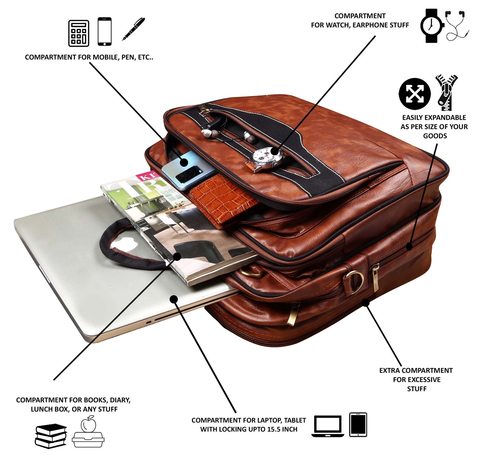 Tan & Black Color Faux Leather 28L Messenger Bag BG102