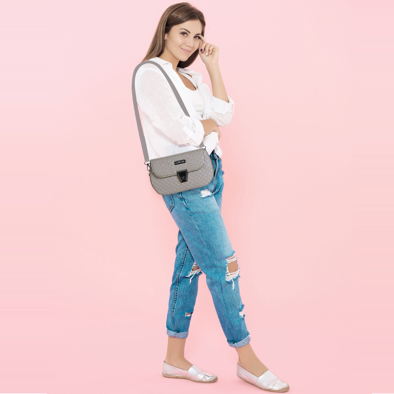 Grey Designer Faux Leather Handbag HB54