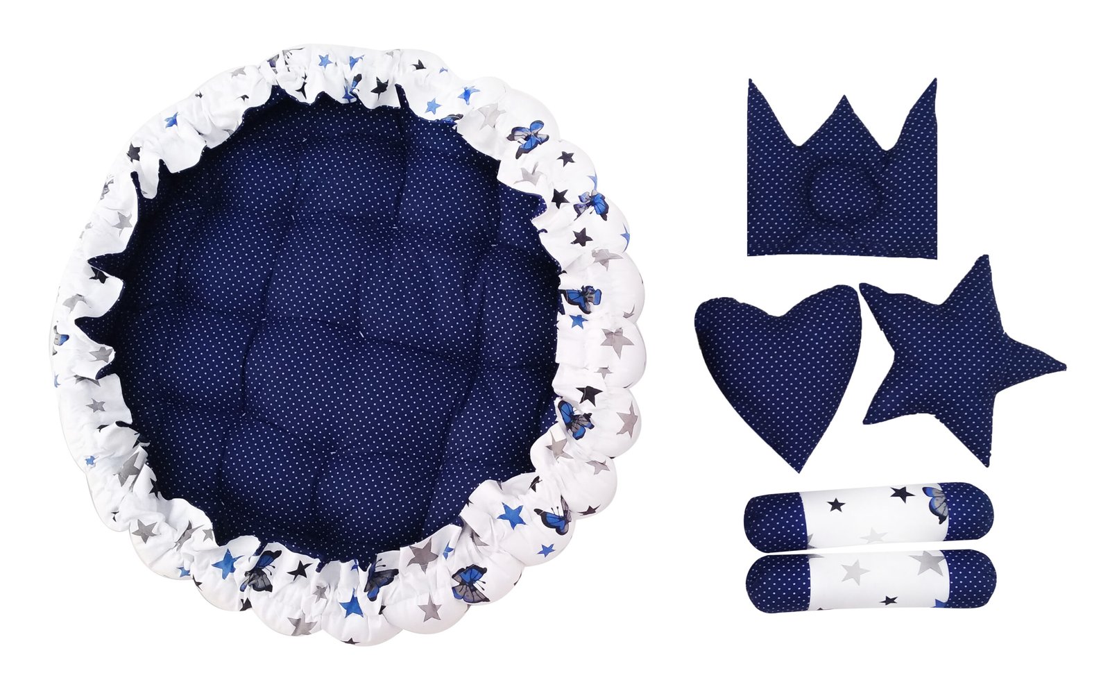 Blue 5 Pillows & Round shape Cotton Baby Bed BB02