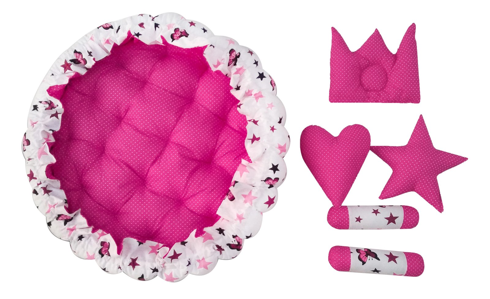Pink 5 Pillows & Round shape Cotton Baby Bed BB03