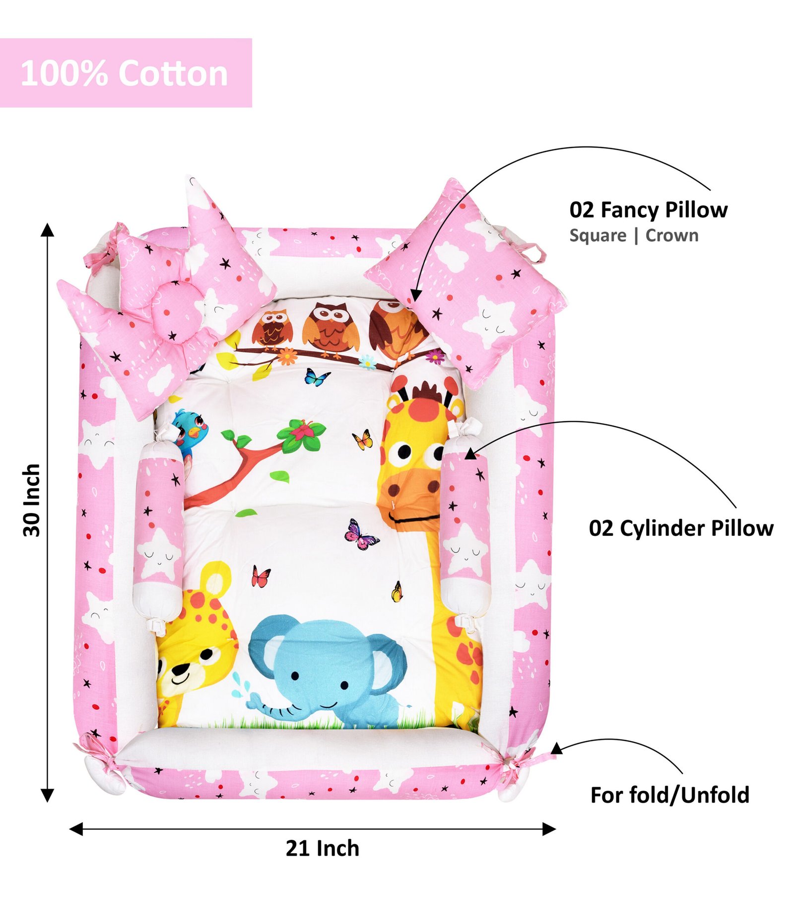 Multicolor 4 Pillows & Square shape Cotton Baby Bed BB08