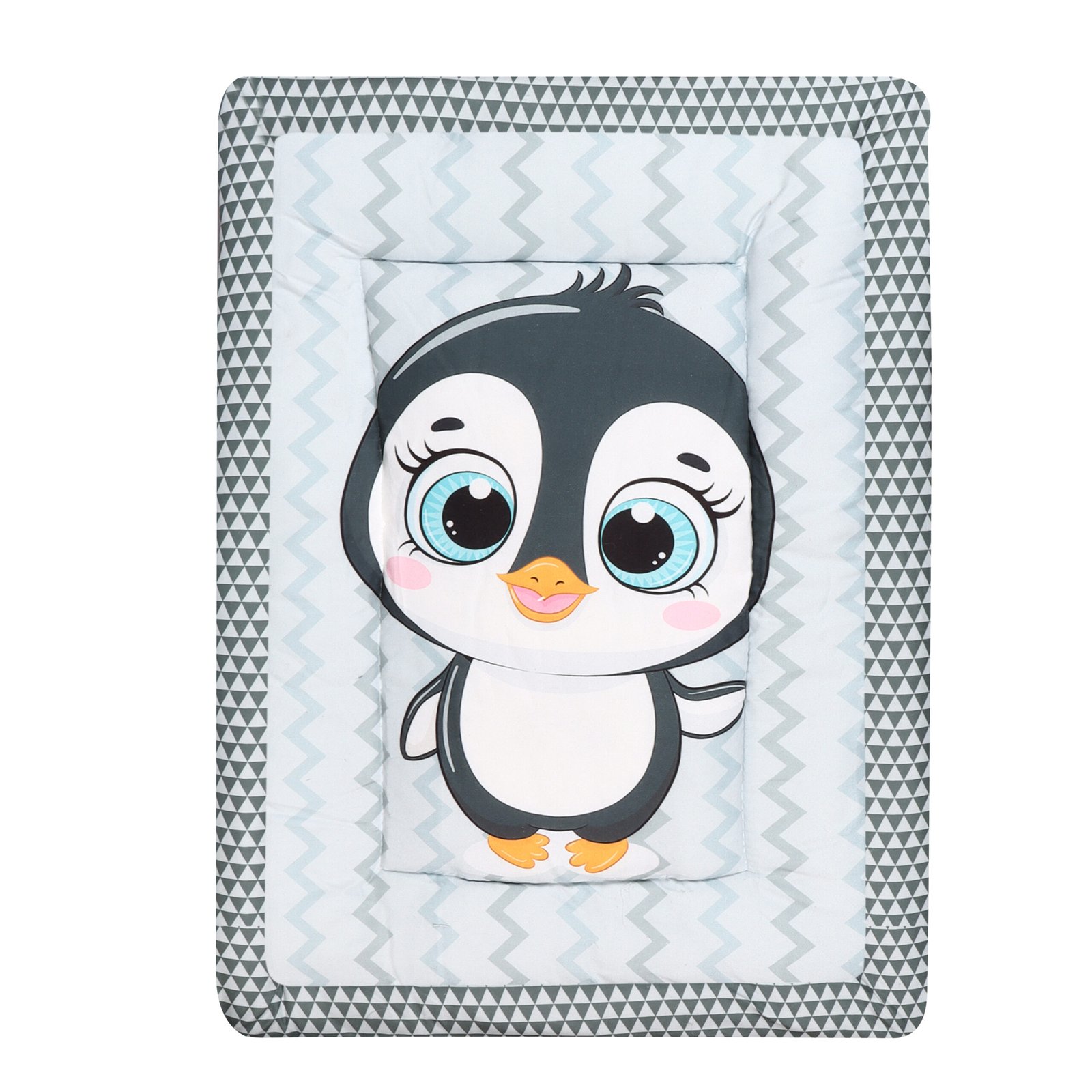 Grey 3 Pillows & Rectangle shape Penguine Print Cotton Baby Bed BB108
