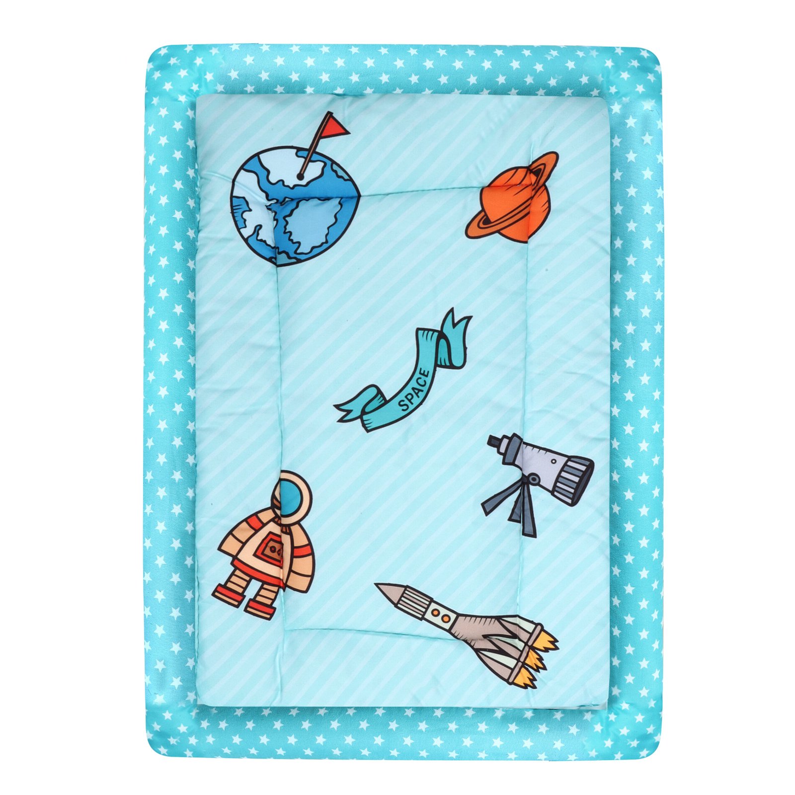 Grey 3 Pillows & Rectangle shape Space Theme Cotton Baby Bed for 0-1 Year