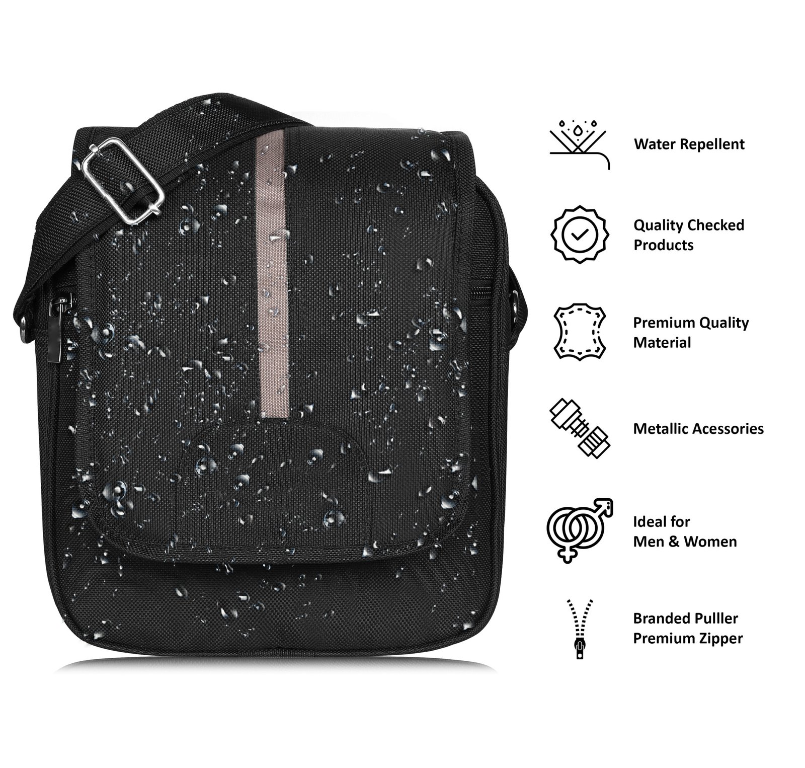 Black Stylish PVC Coated Matty Fabric Cross Body Sling Bag SL09