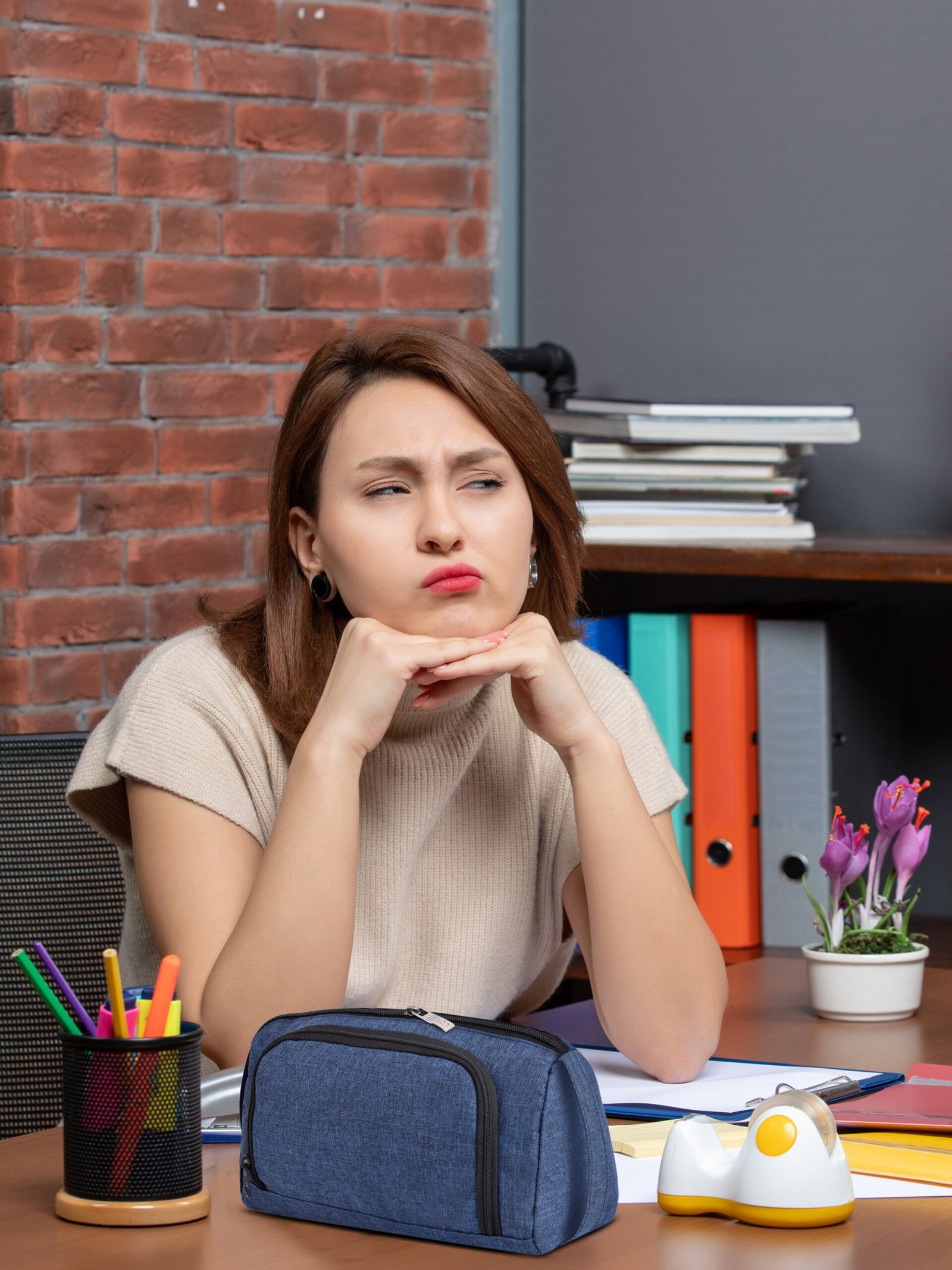 Blue Linen PVC Material Large Stationary Organizer OG09