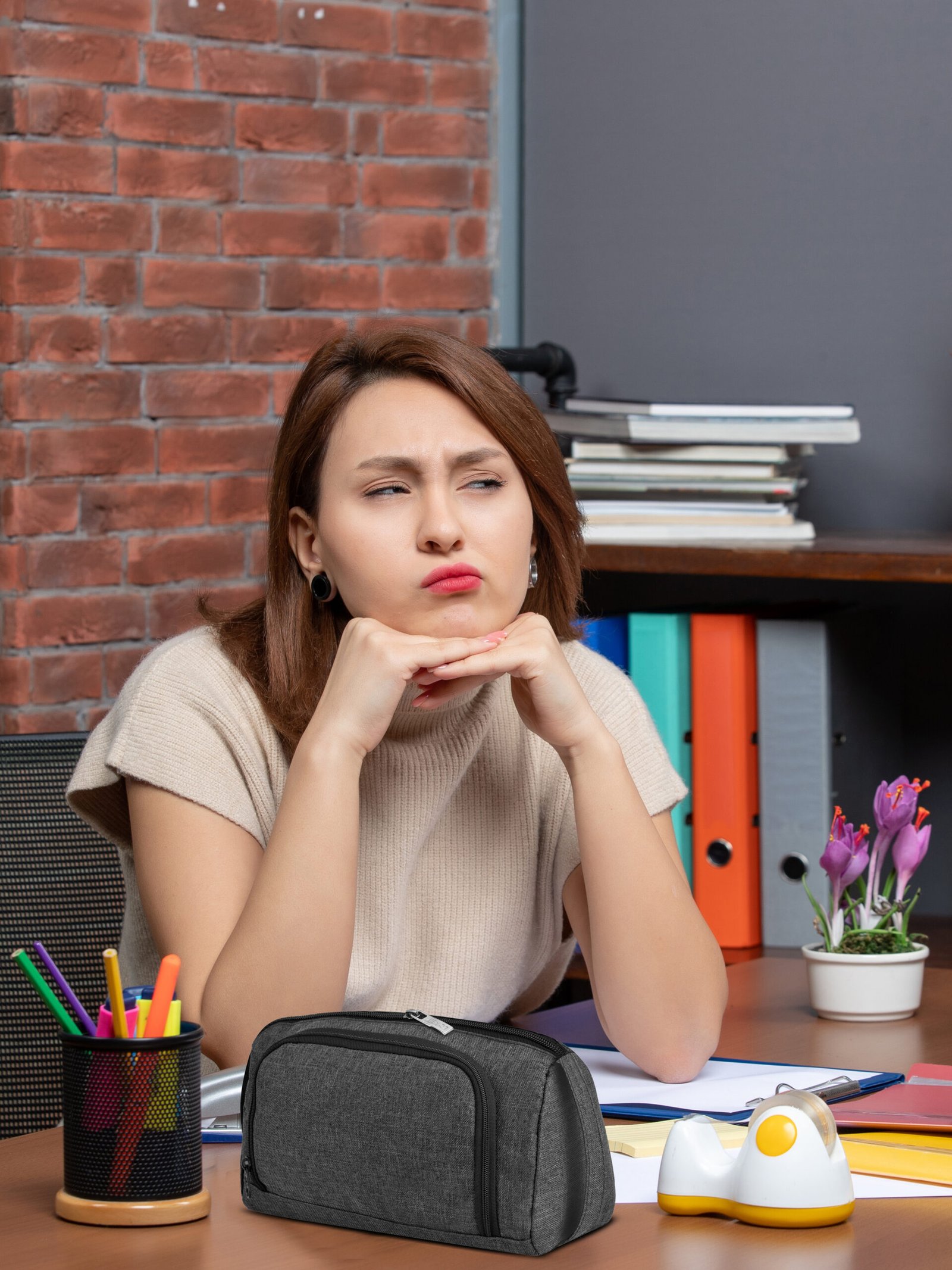 Grey Linen PVC Material Large Stationary Organizer OG10