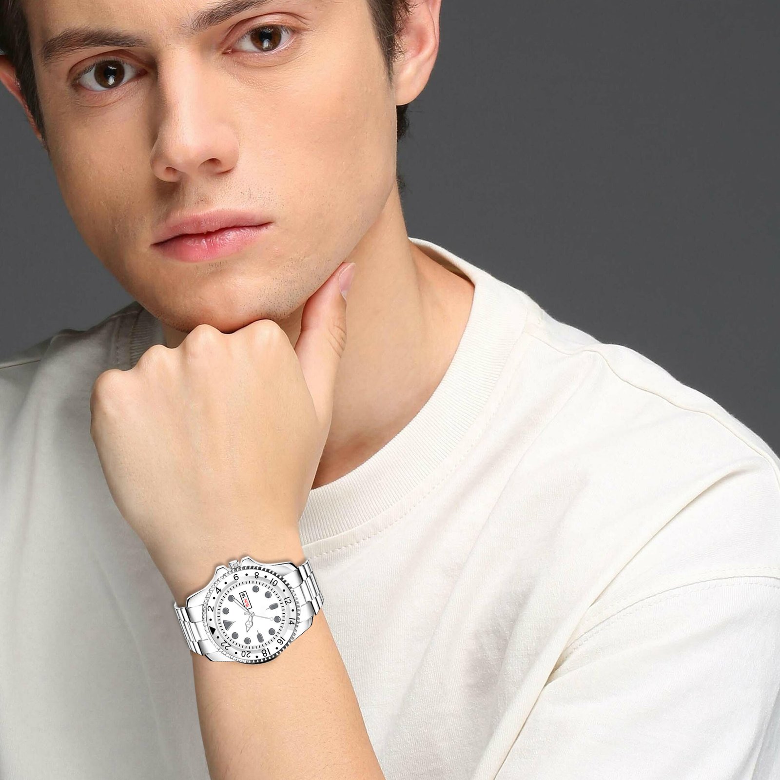 Silver Day-Date Function Casual Watch For Men LR131