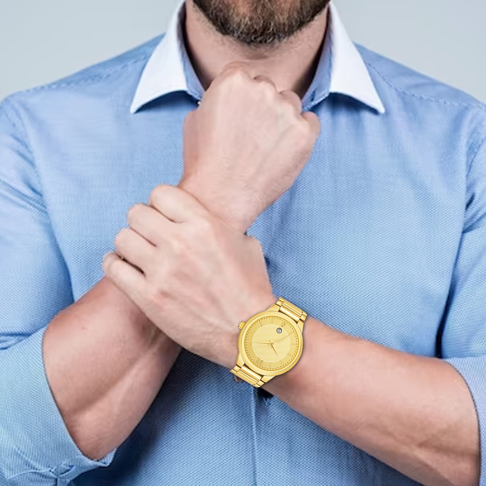 Gold Date Function Casual Watch For Men LR137