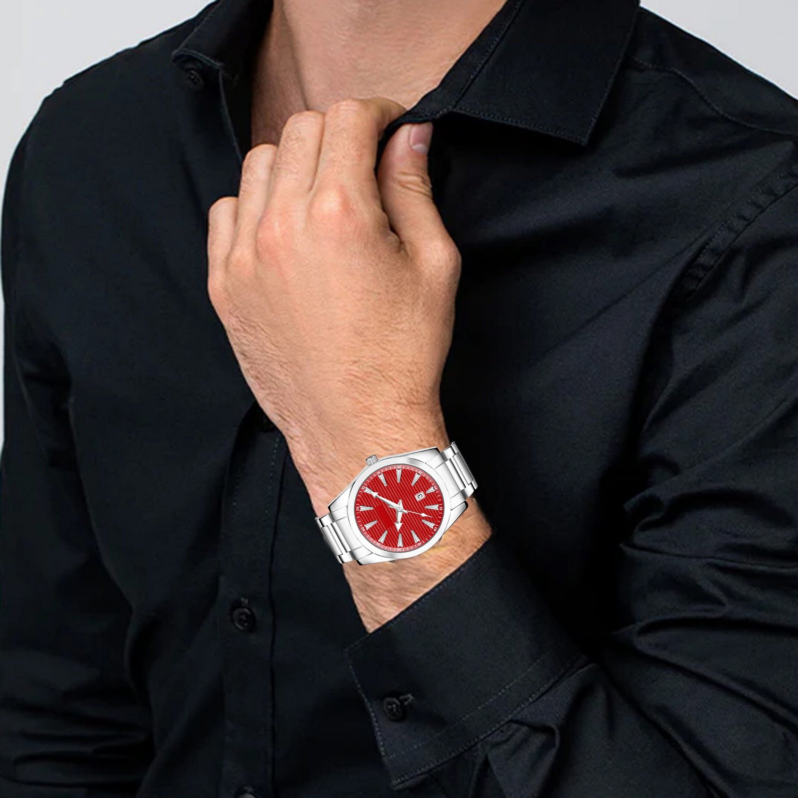 Red Dial Date Function Analog Watch For Men LR151