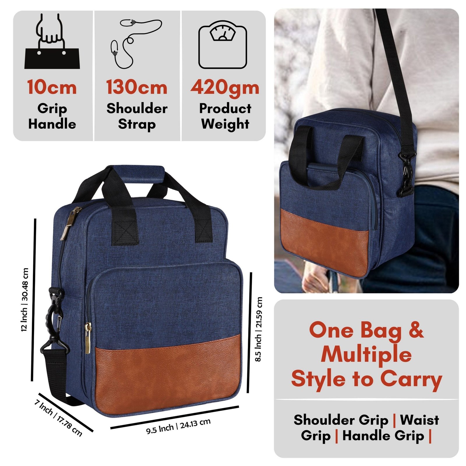 Blue Linen Textured Insulated Tiffin Bag TB13