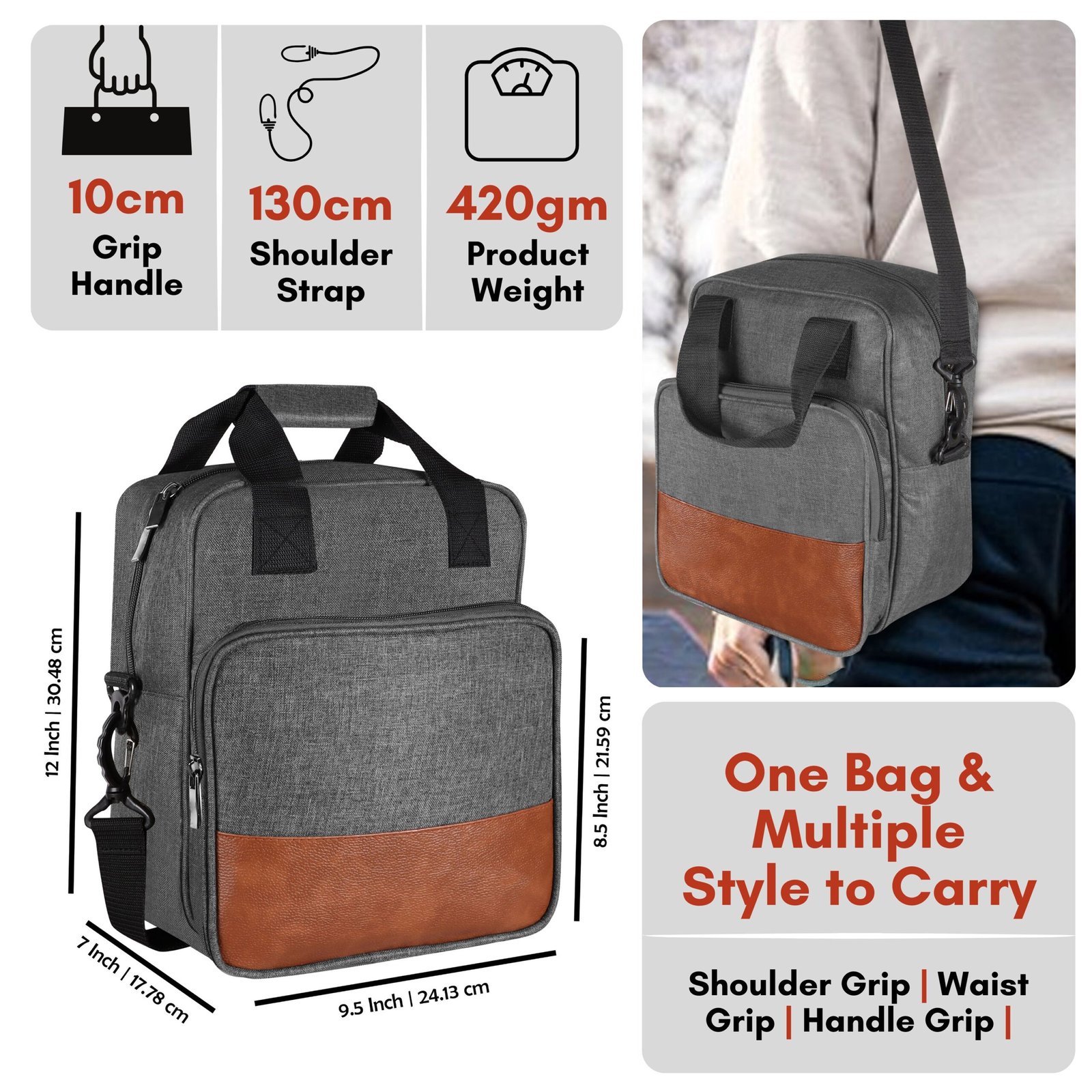 Grey Linen Textured Insulated Tiffin Bag TB14