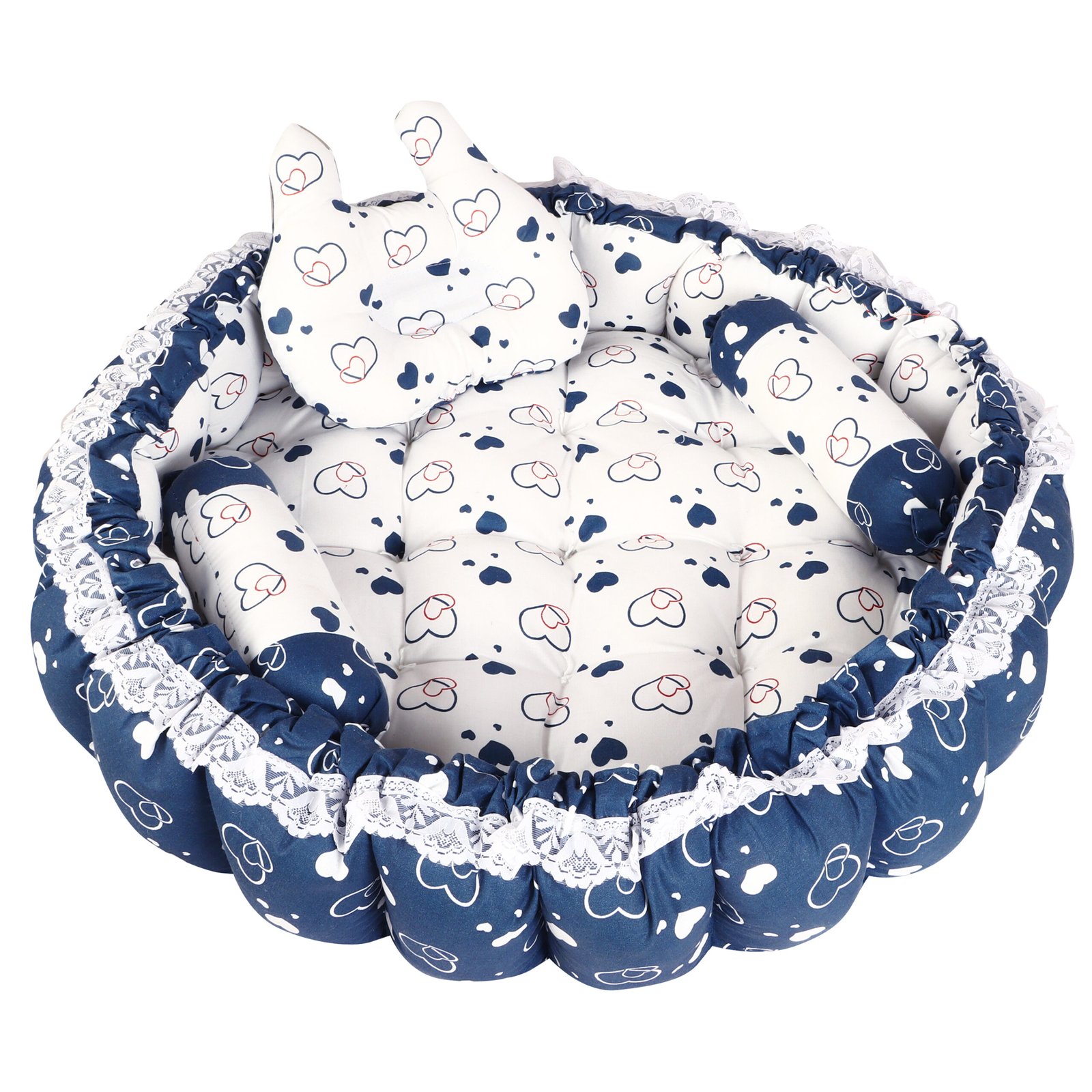 Blue 3 Pillow with Mosquito Protection Net & Round Shape  Cotton Baby Bed for 0-1 Year BB23