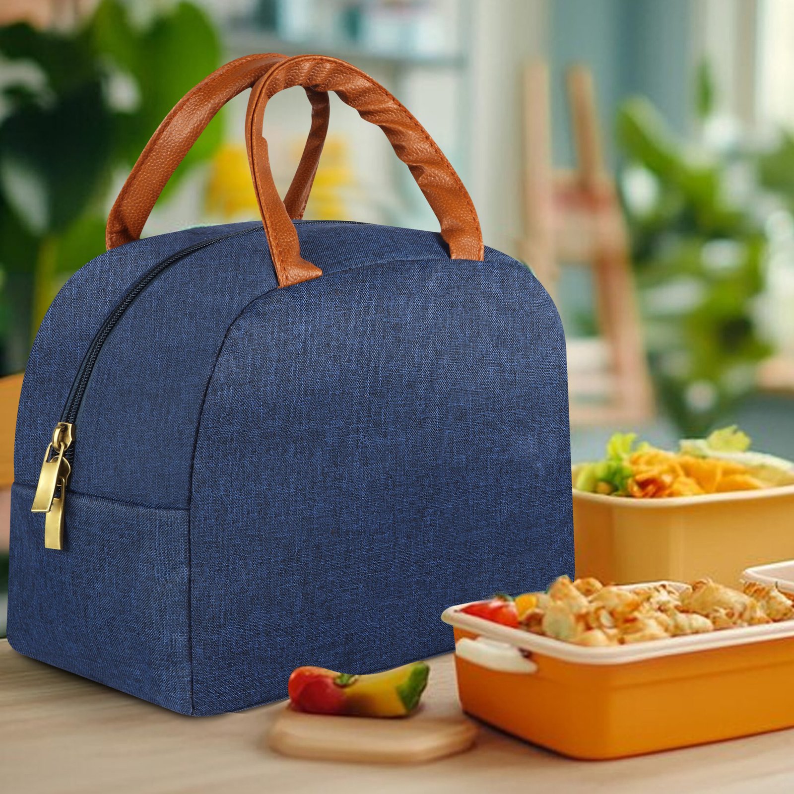 Blue Linen Textured Insulated Tiffin bag/Lunch Bag For Men & Women TB19