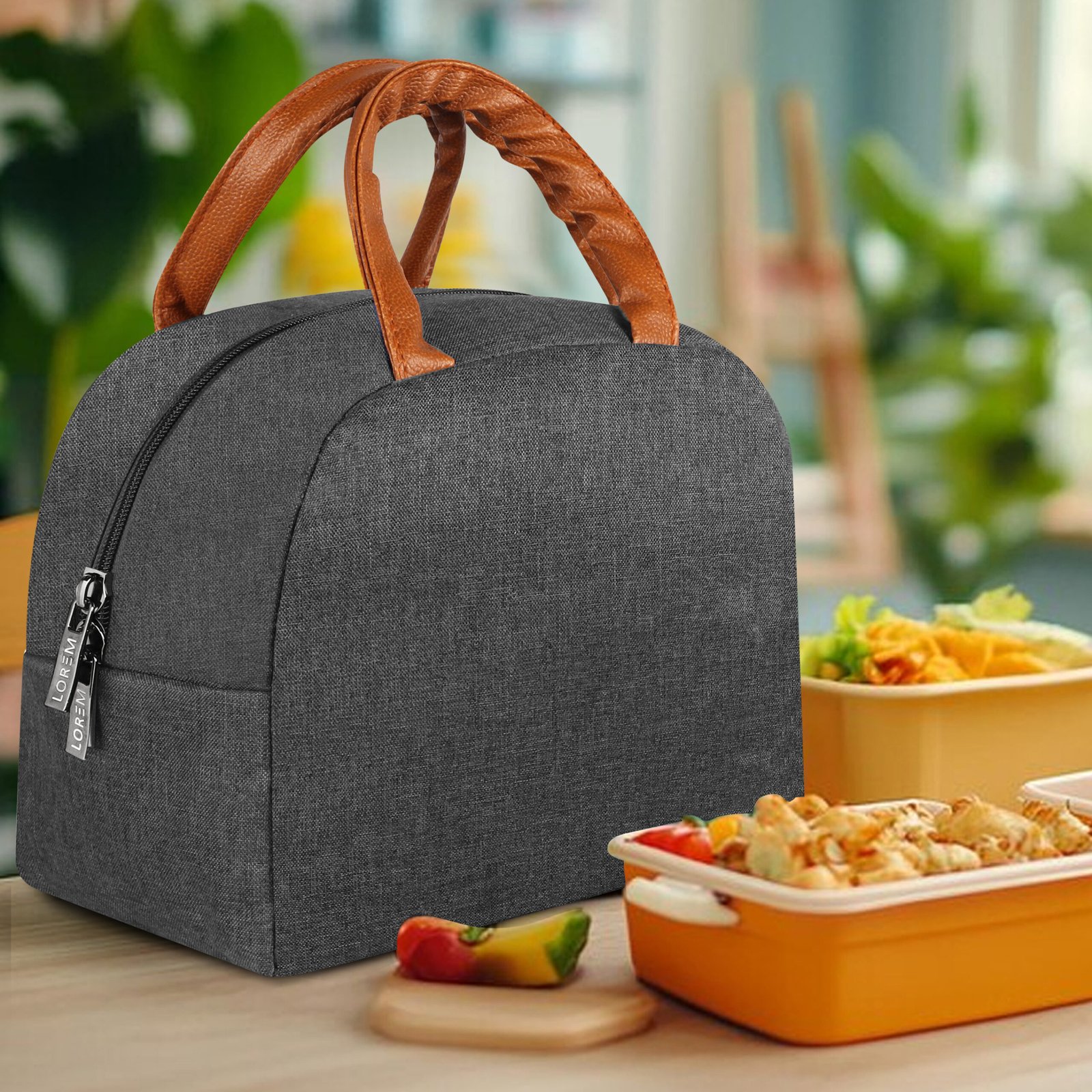 Grey Linen Textured Insulated Tiffin bag/Lunch Bag For Men & Women TB20