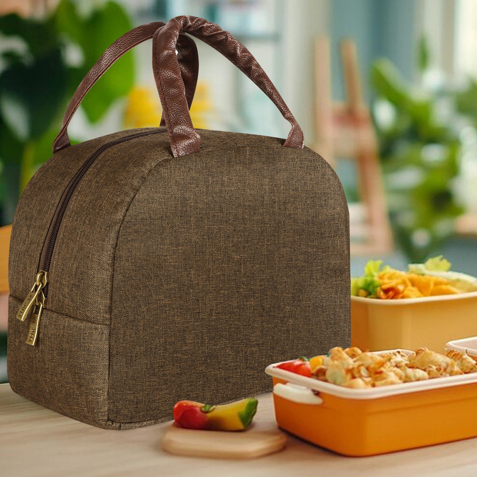 Khaki Linen Textured Insulated Tiffin bag/Lunch Bag For Men & Women TB21