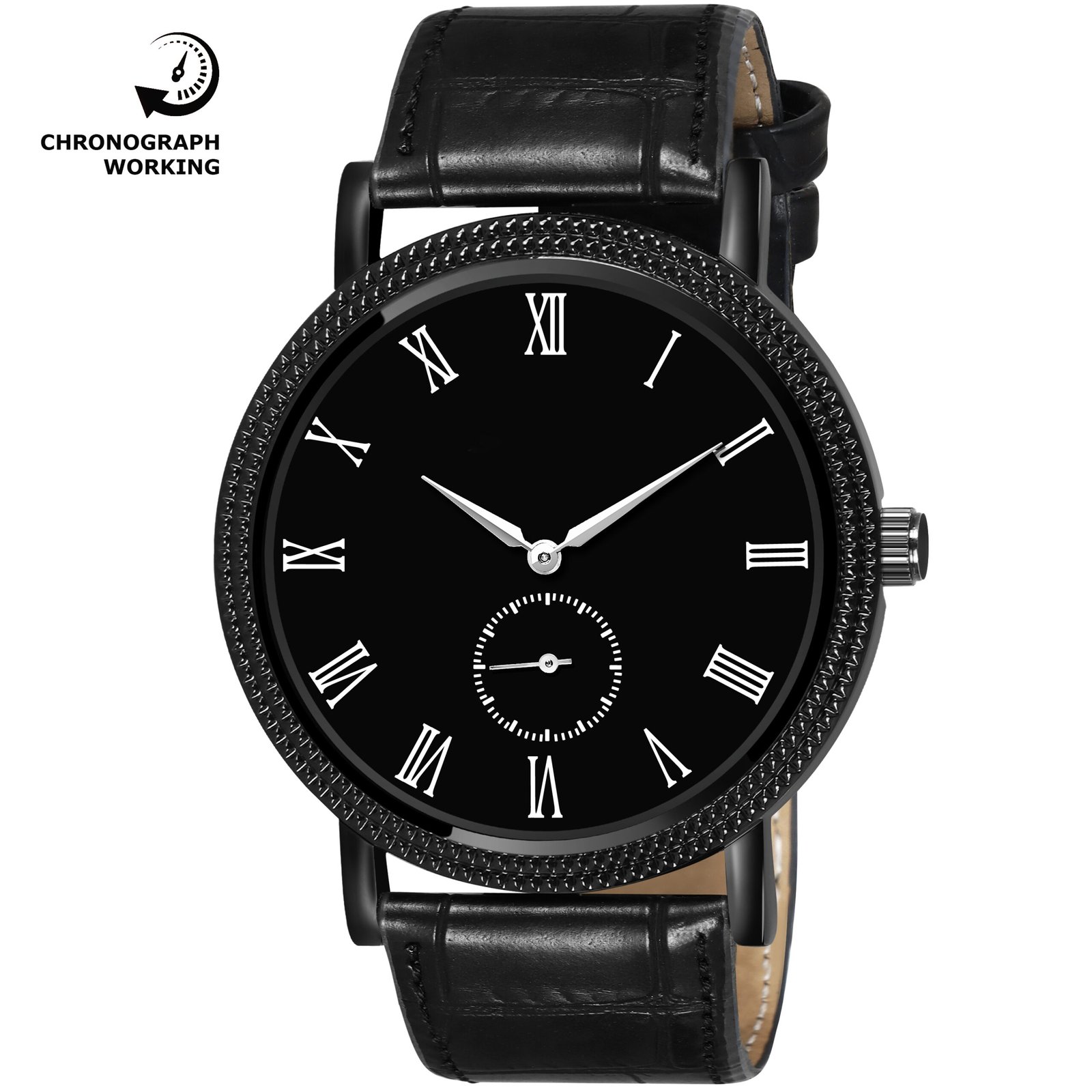Black Chronograph Working / Side Second Analog Watch For Men LR164