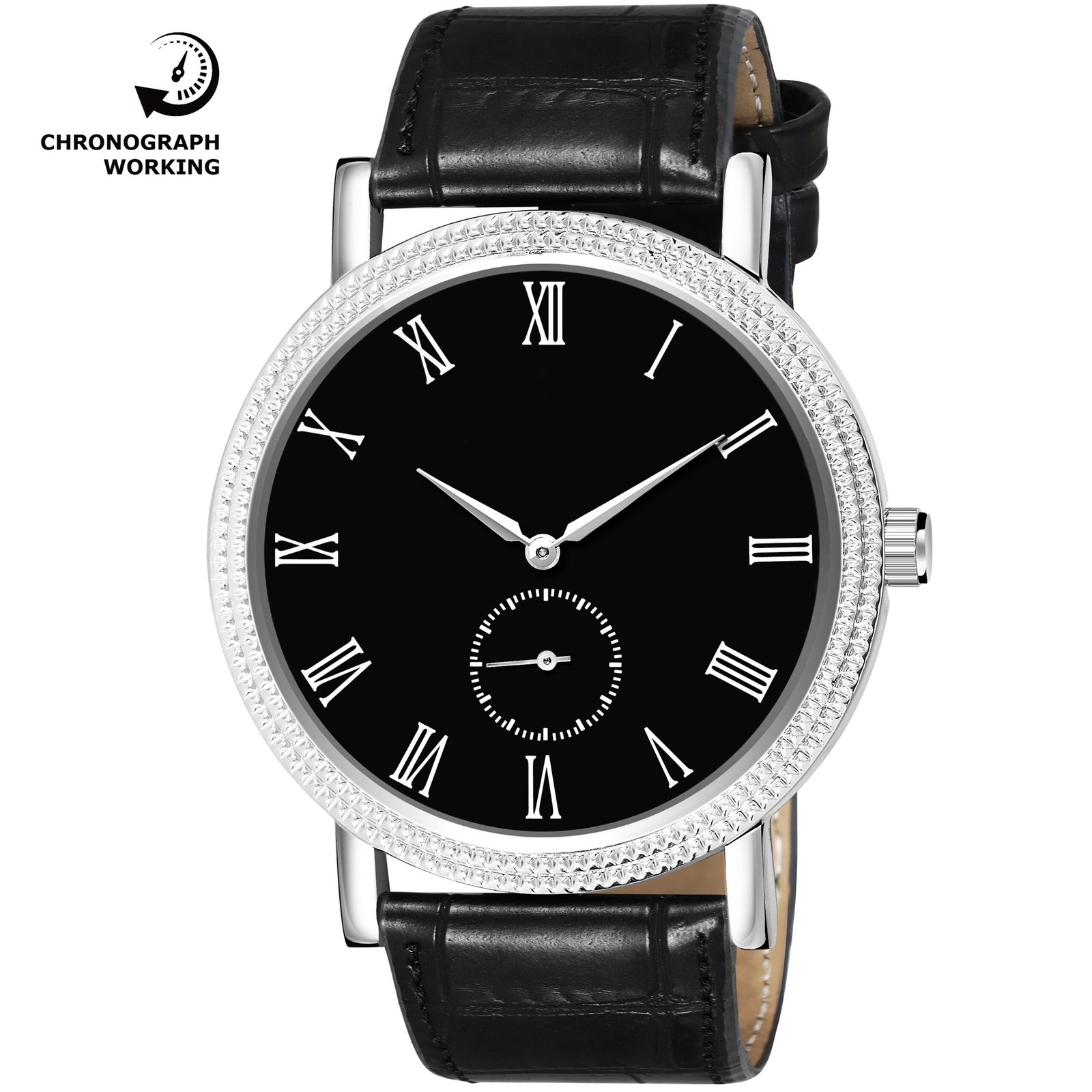 Black Chronograph Working / Side Second Analog Watch For Men LR166