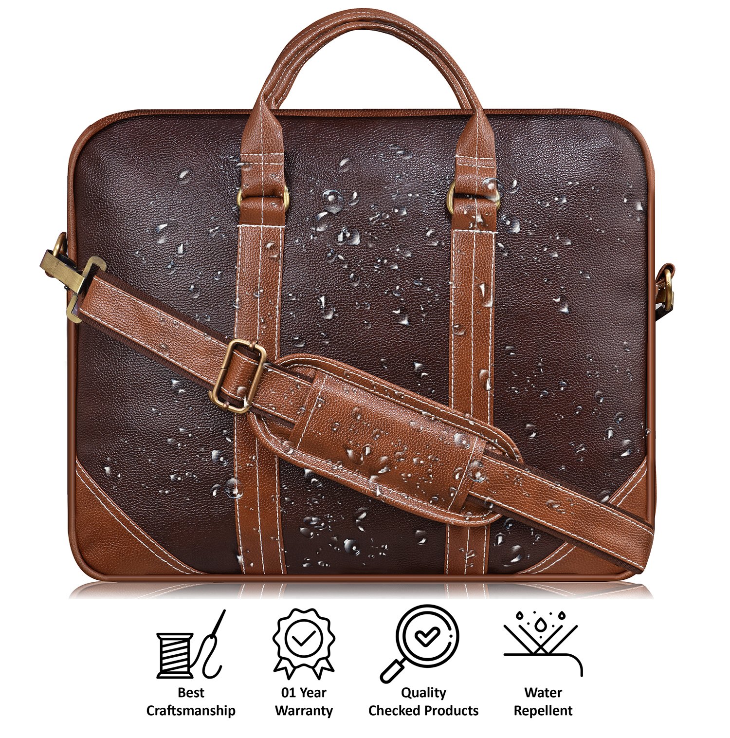 Brown & Tan Color Faux Leather 10L Messenger Bag BG42