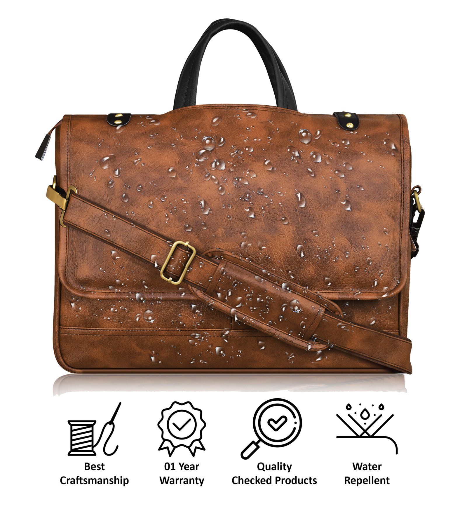 Tan & Black Color Faux Leather 10L Messenger Bag BG47