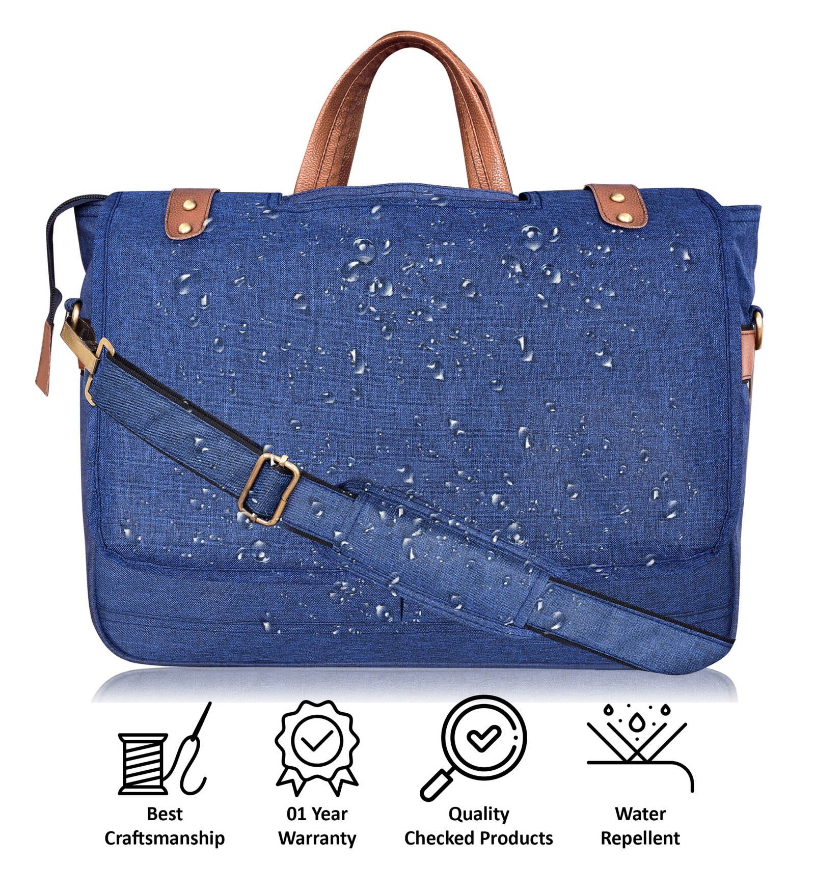 Blue & Tan Color Linen 10L Messenger Bag BG50