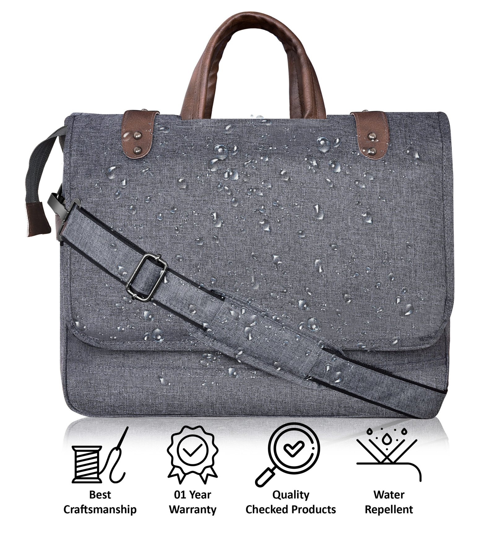 Grey & Brown Color Faux Leather 10L Messenger Bag BG51